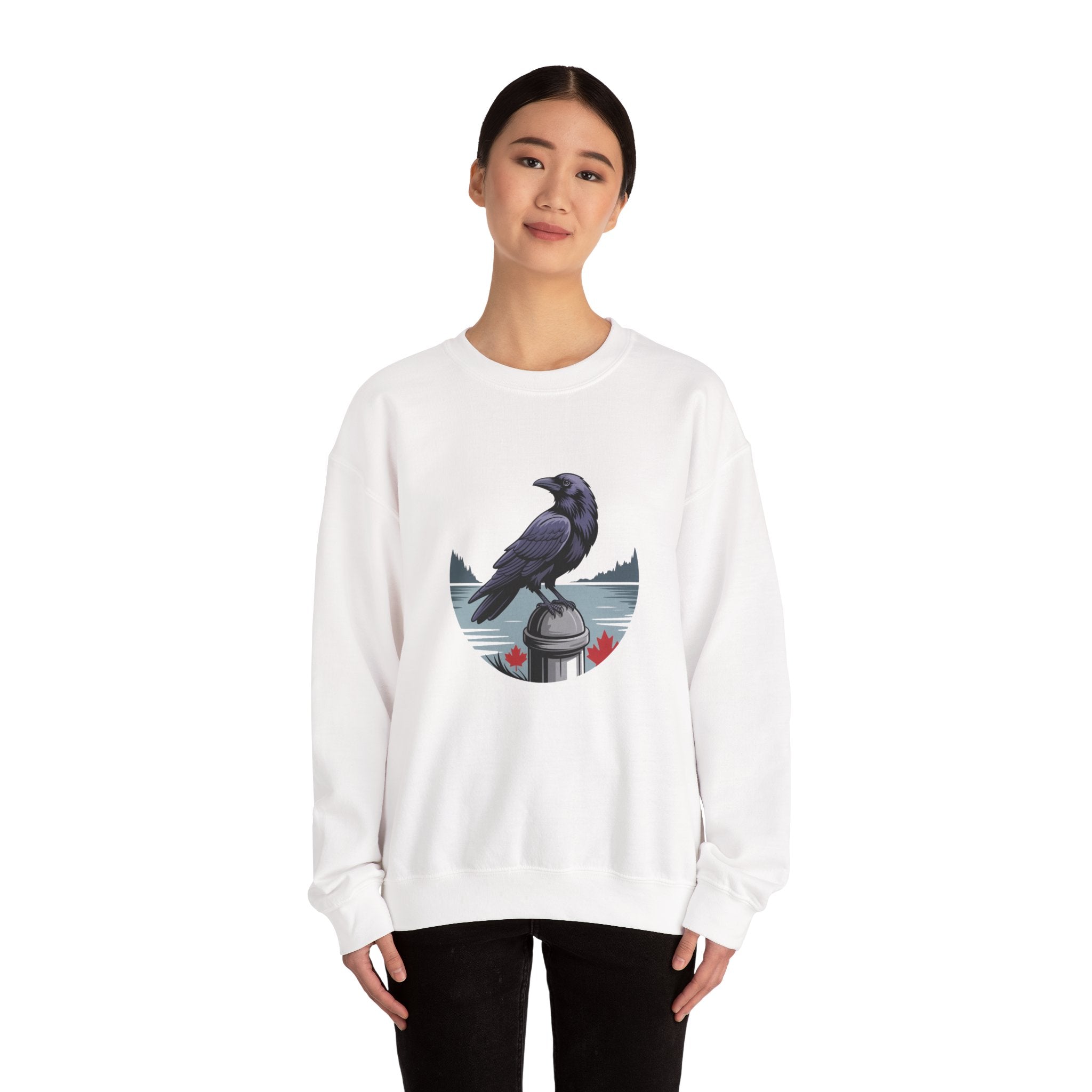 Raven by the Lake Crewneck Sweatshirt — Scenic Nature Graphic