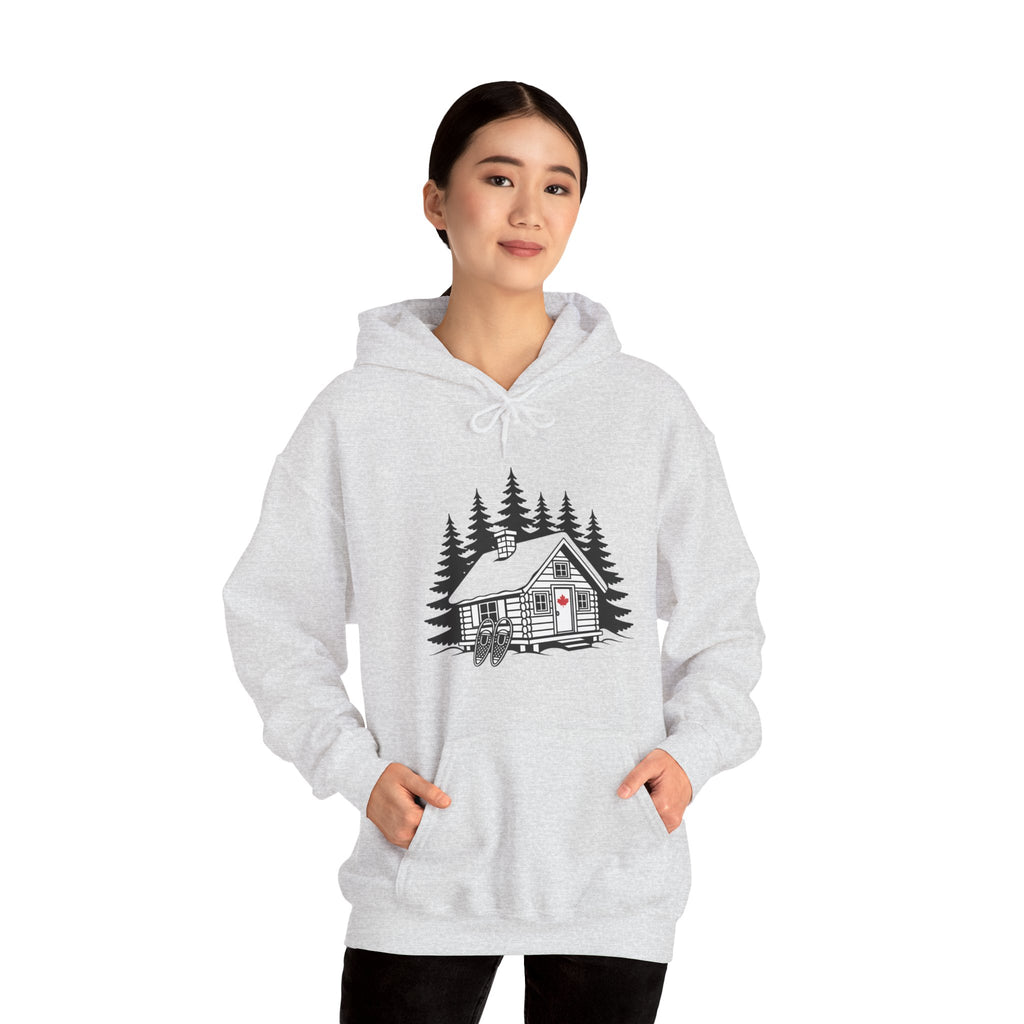 Cabin in the Pines Hoodie – Cozy Woodland Cabin Sweatshirt with Red Door