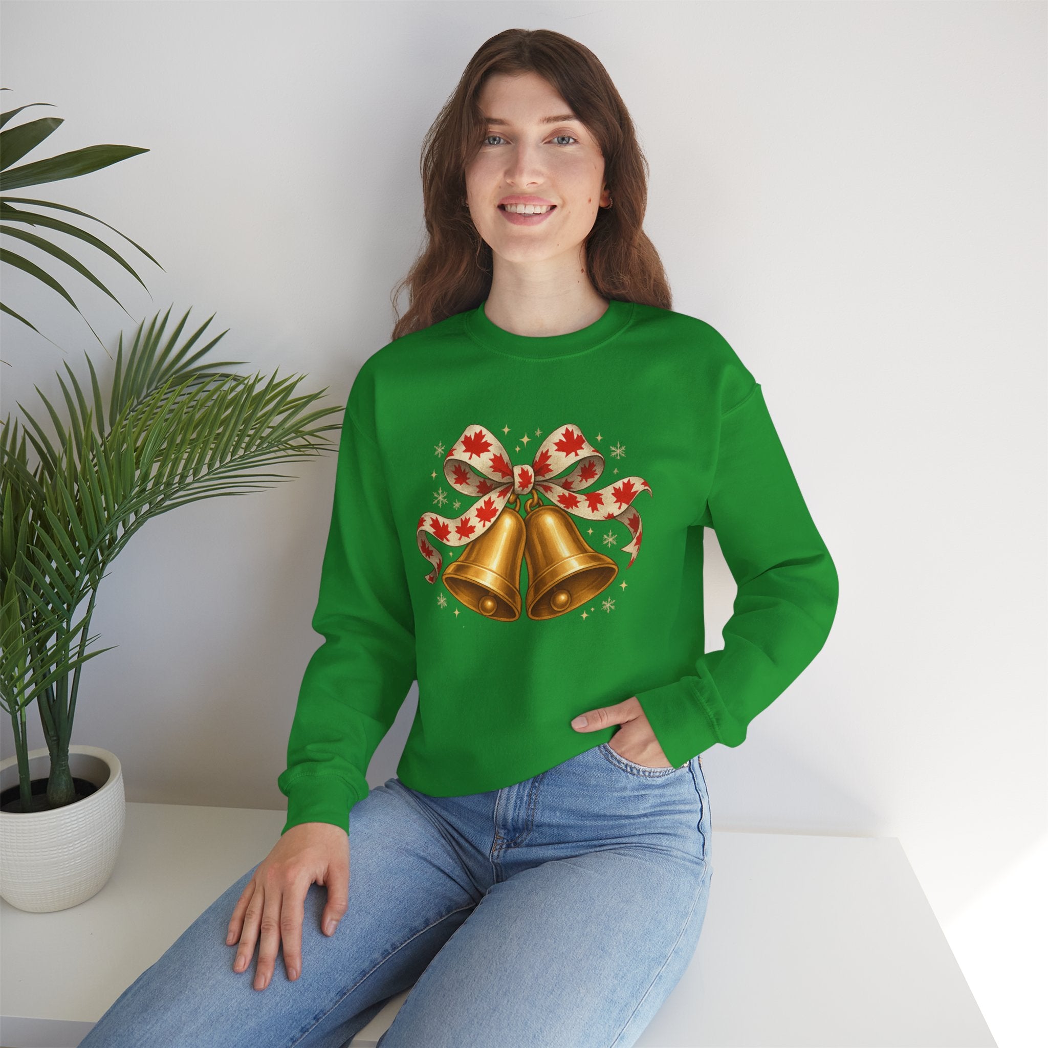 Christmas Bells Sweatshirt — Festive Maple Ribbon Holiday Crewneck
