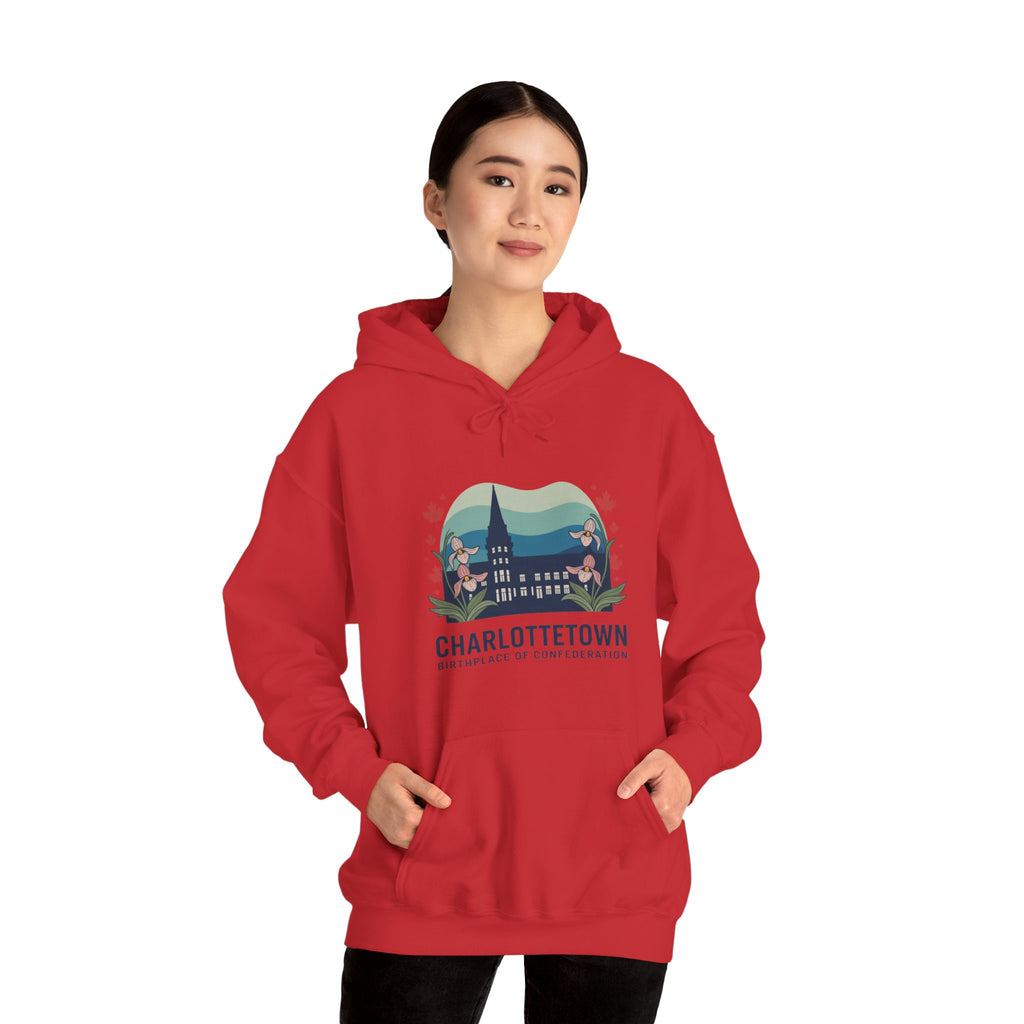Charlottetown Scenic Hoodie — Vintage Island Skyline & Parliament Building Design