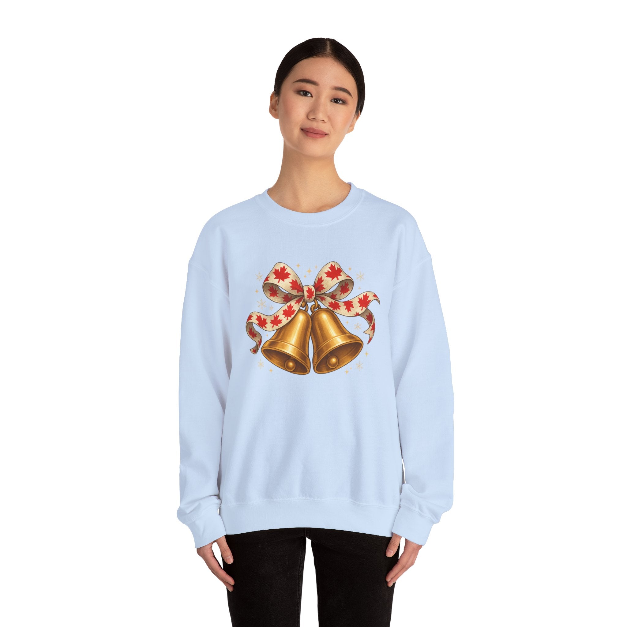 Christmas Bells Sweatshirt — Festive Maple Ribbon Holiday Crewneck