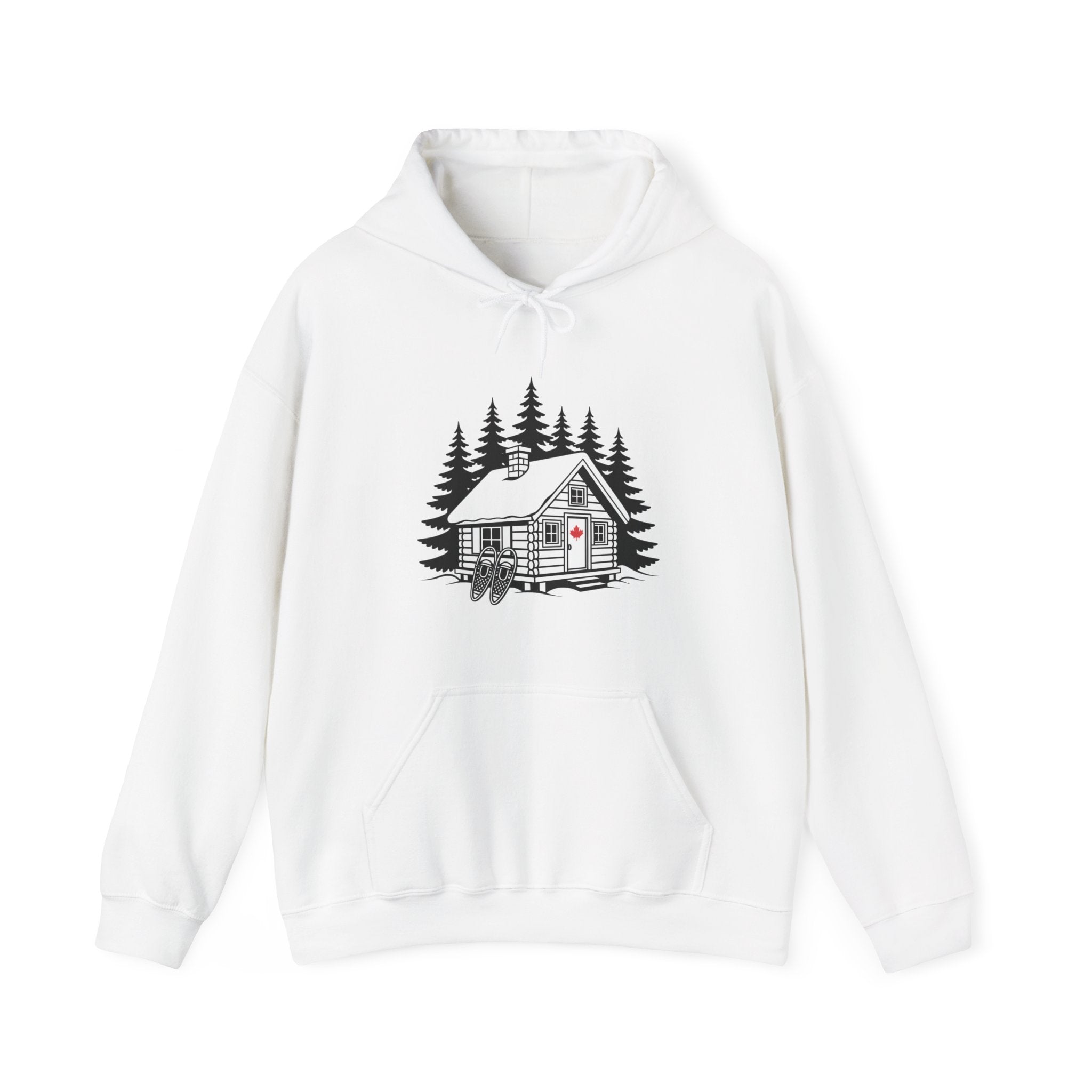 Cabin in the Pines Hoodie – Cozy Woodland Cabin Sweatshirt with Red Door