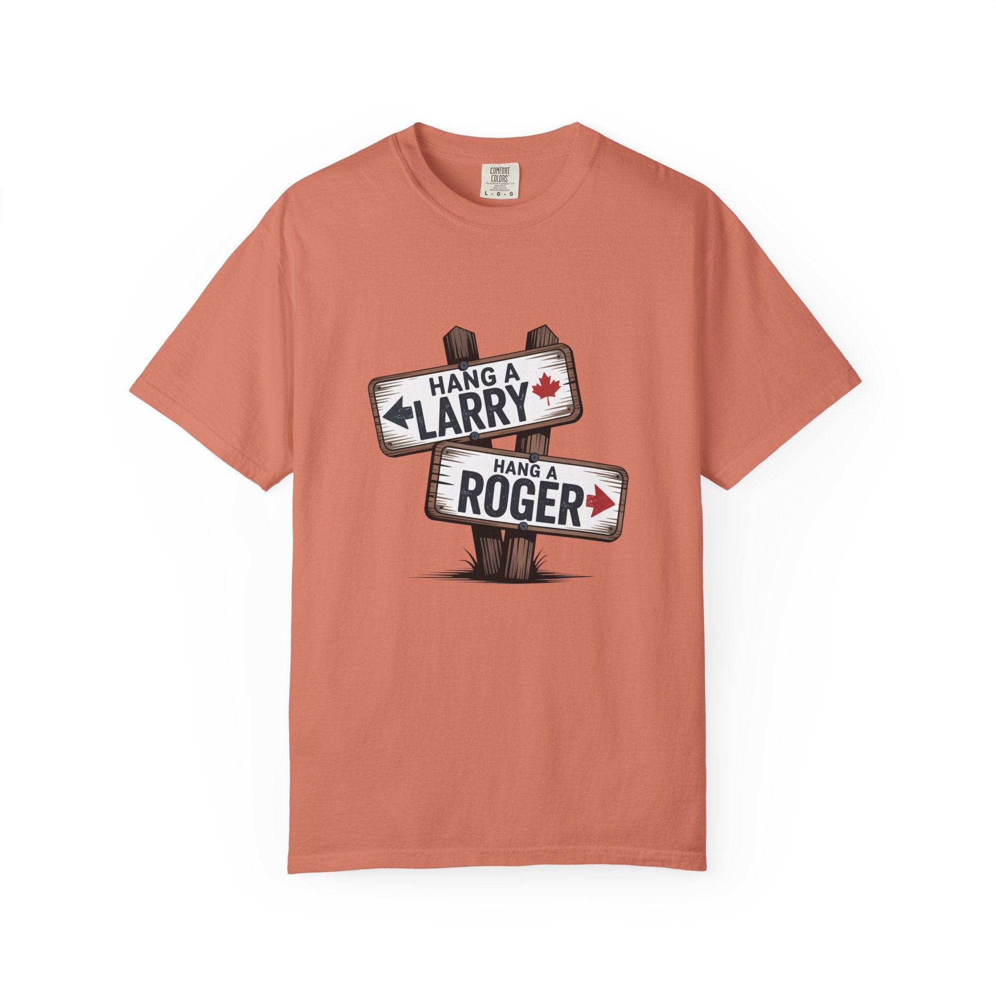 'Hang a Larry Hang a Roger' Signpost T-Shirt — Retro Roadside Humor Tee