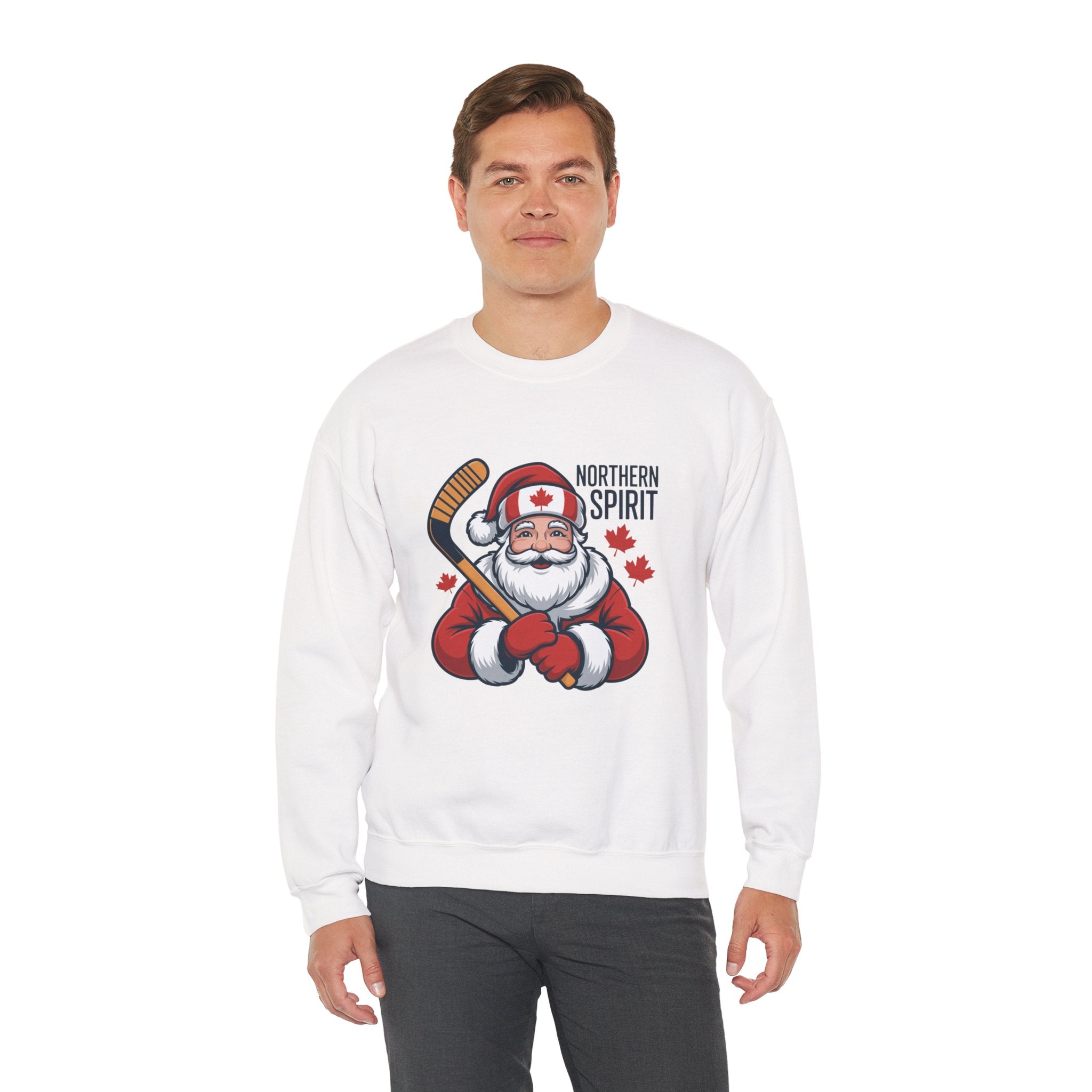 Northern Spirit Santa Hockey Sweatshirt – Canadian Maple Leaf Holiday Crewneck