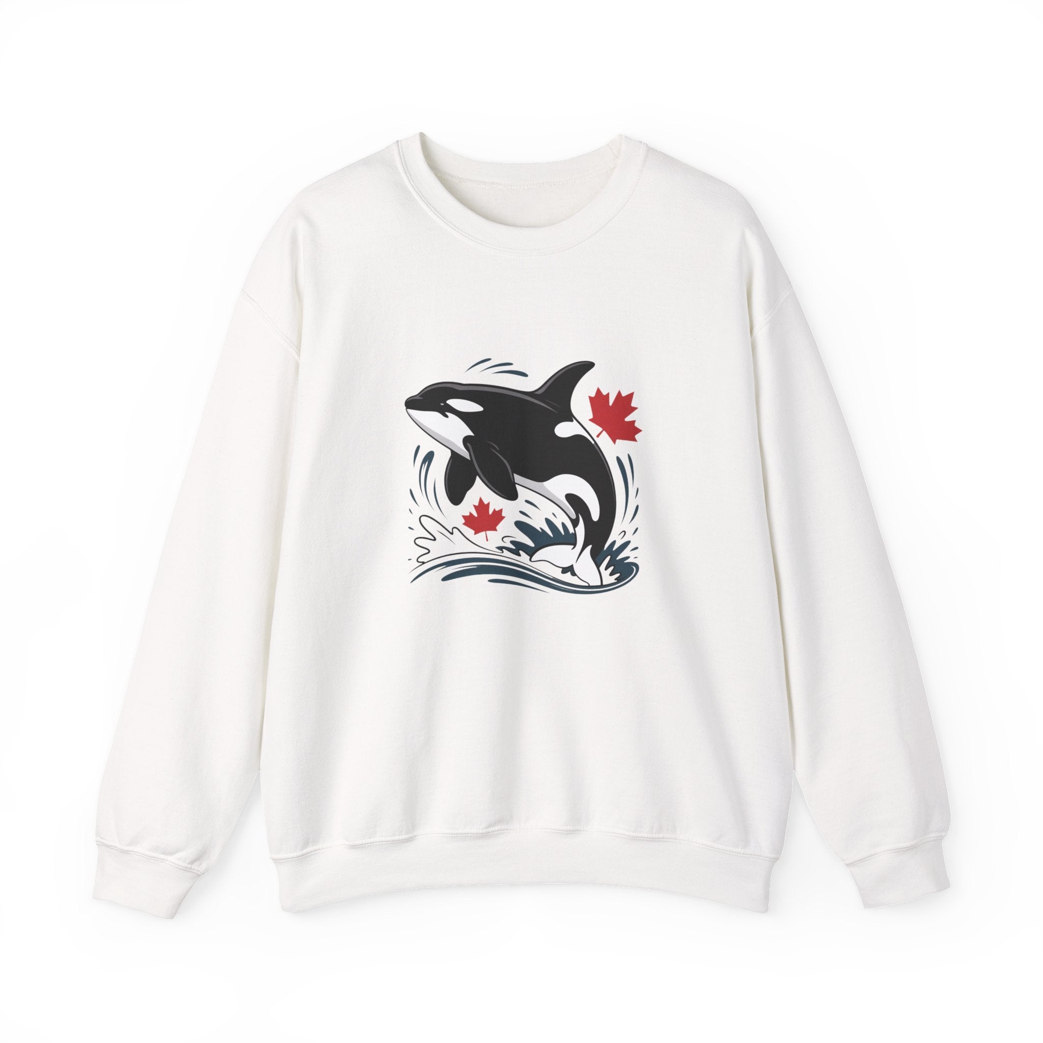 Orca Splash Crewneck Sweatshirt — Canadian Maple Leaf Whale Graphic