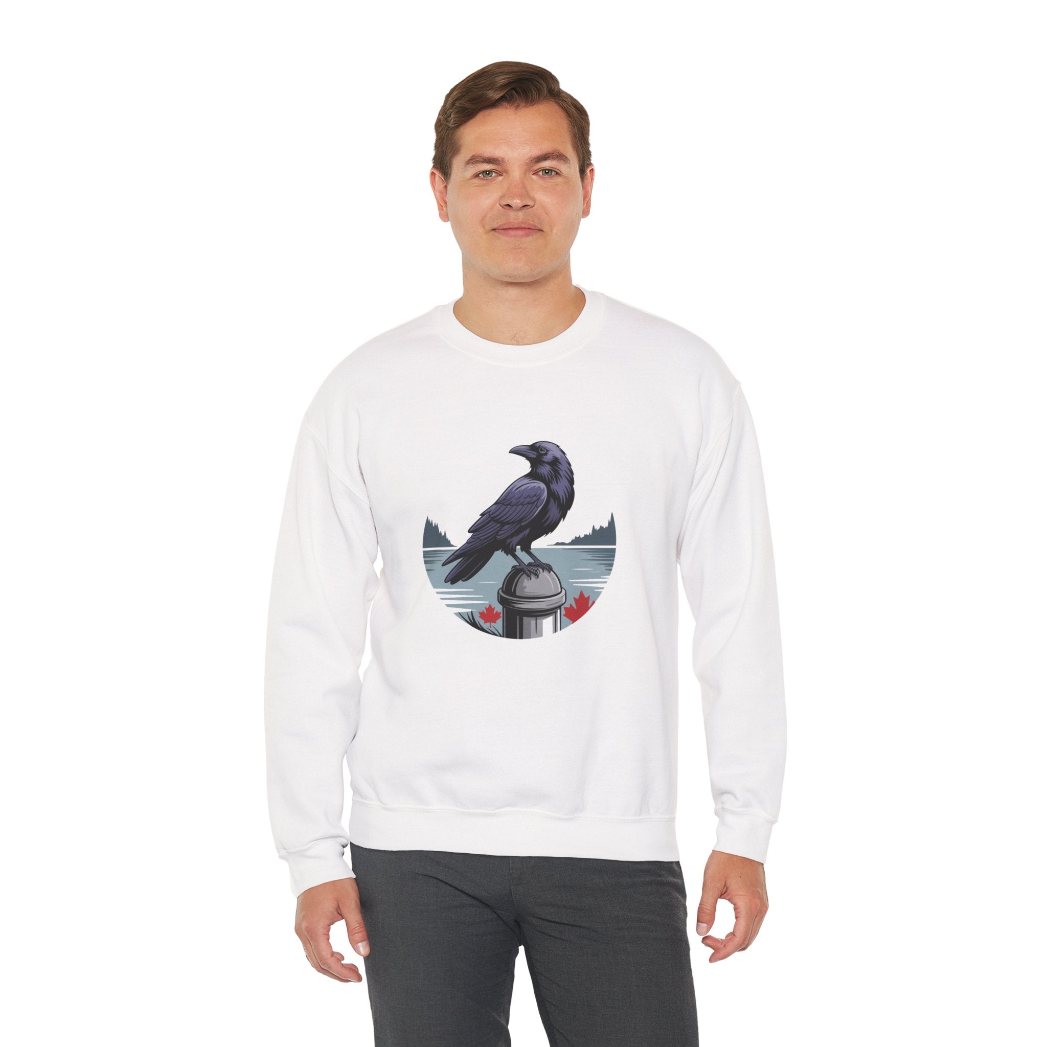 Raven by the Lake Crewneck Sweatshirt — Scenic Nature Graphic