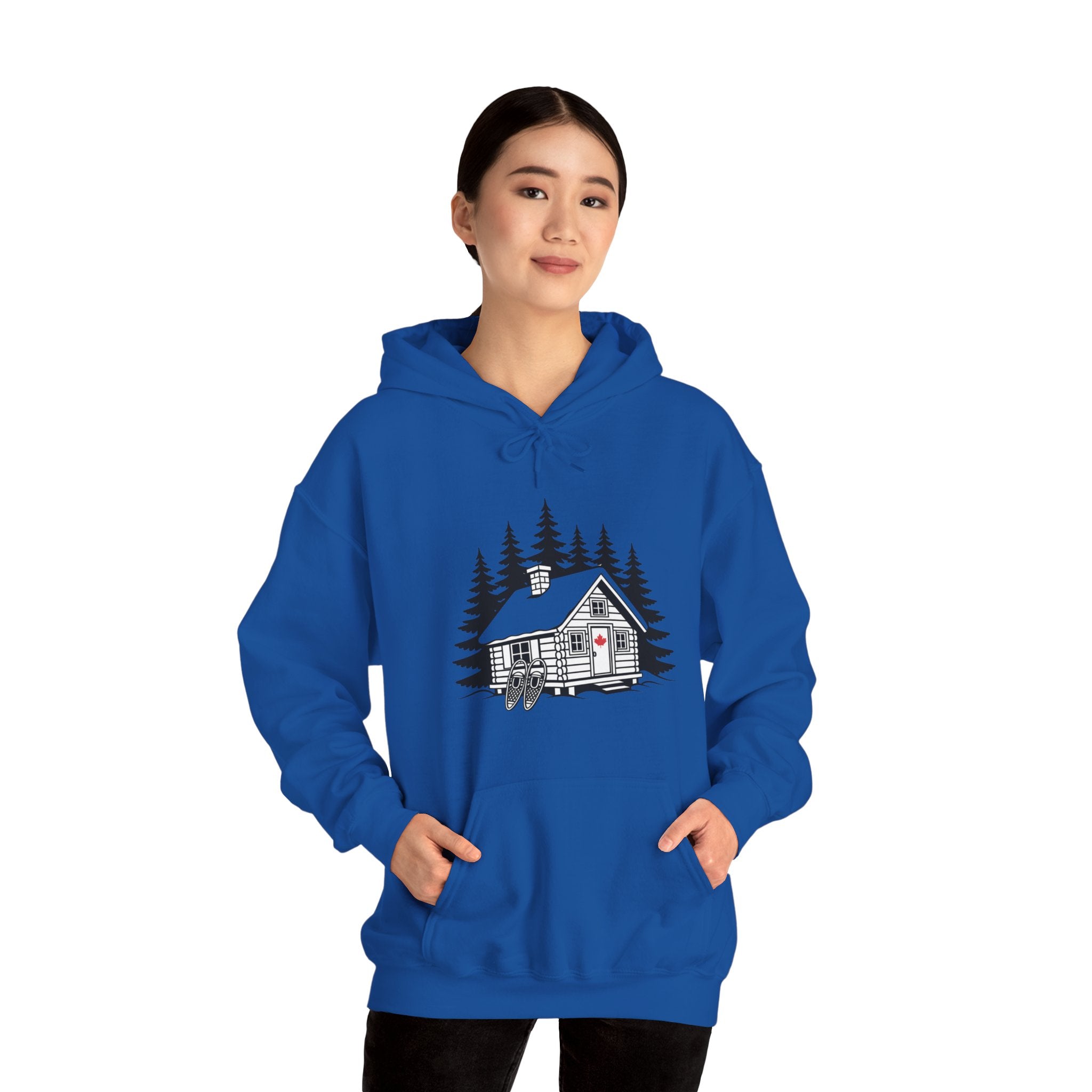 Cabin in the Pines Hoodie – Cozy Woodland Cabin Sweatshirt with Red Door