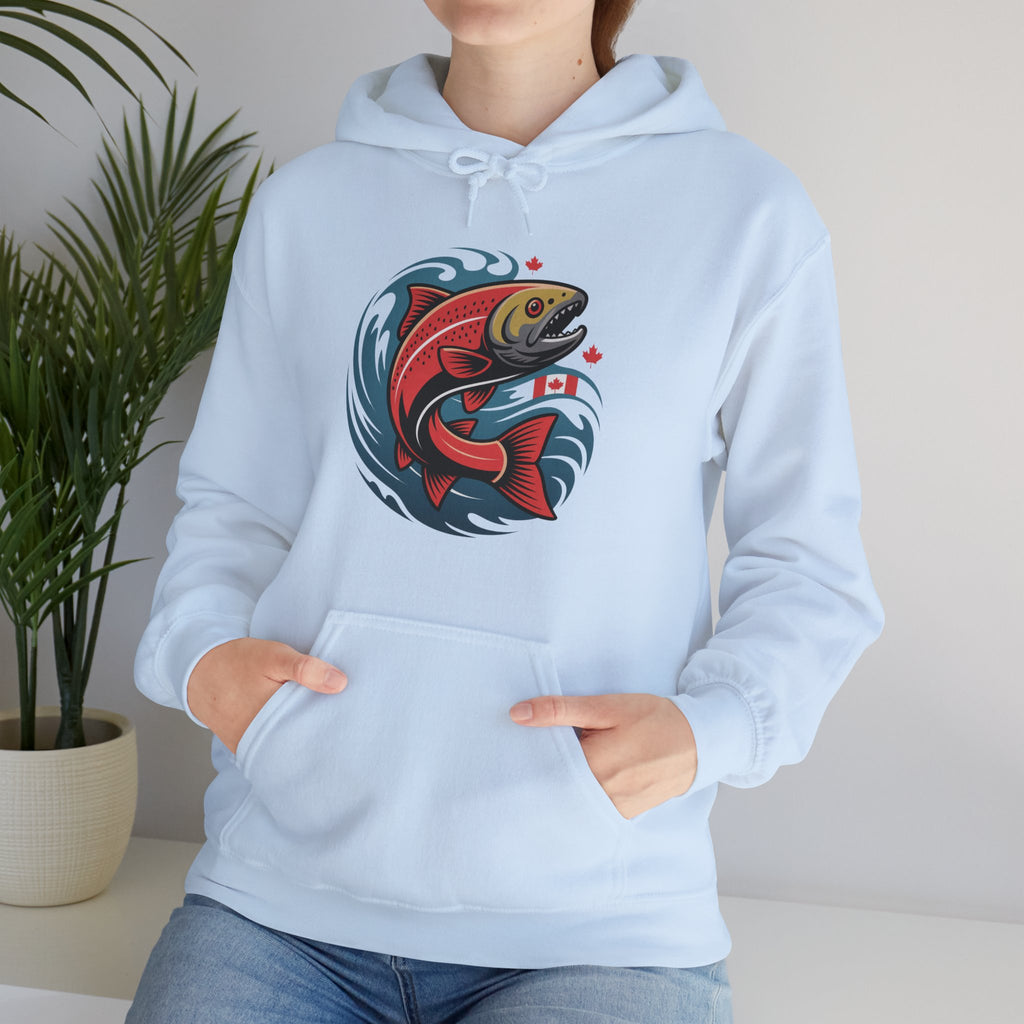 Salmon Wave Hoodie — Retro Fishing Graphic Pullover
