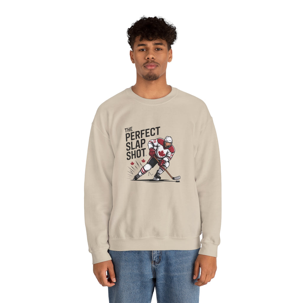 Hockey Slap Shot Sweatshirt — "The Perfect Slap Shot" Crewneck for Players & Fans