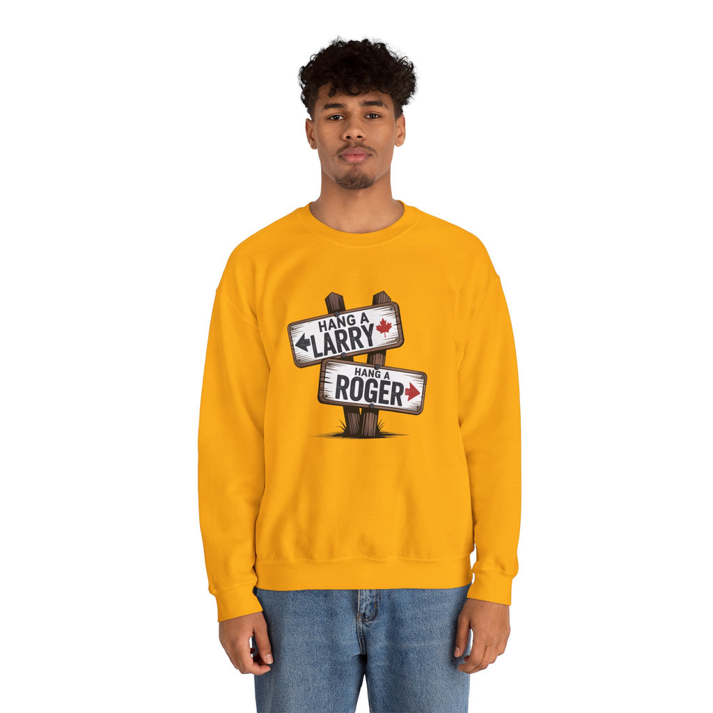 "Hang a Larry, Hang a Roger" Road Sign Graphic Sweatshirt