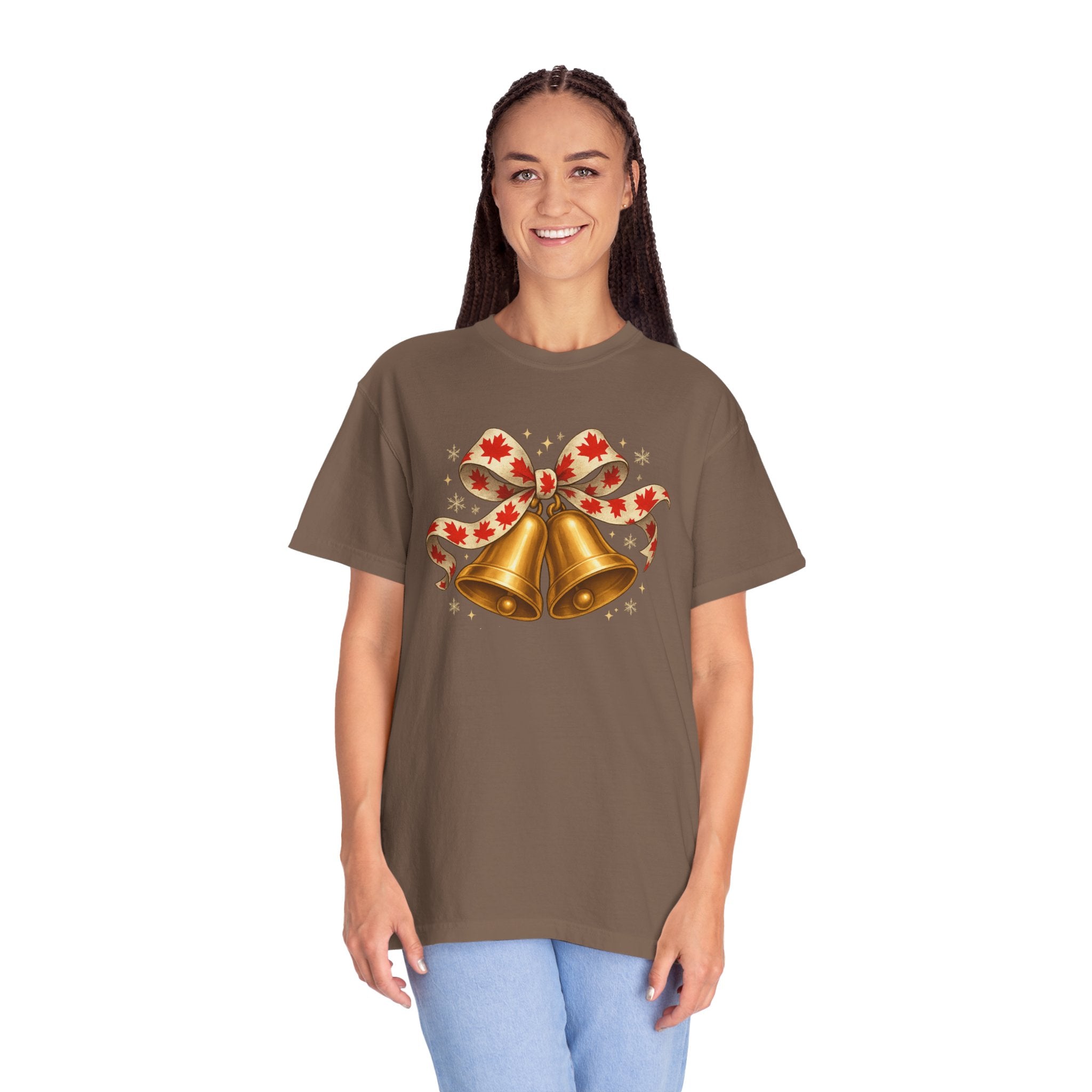 Cozy Christmas Bells T-Shirt | Festive Maple Pride Tee with Vintage Garment-Dyed Comfort