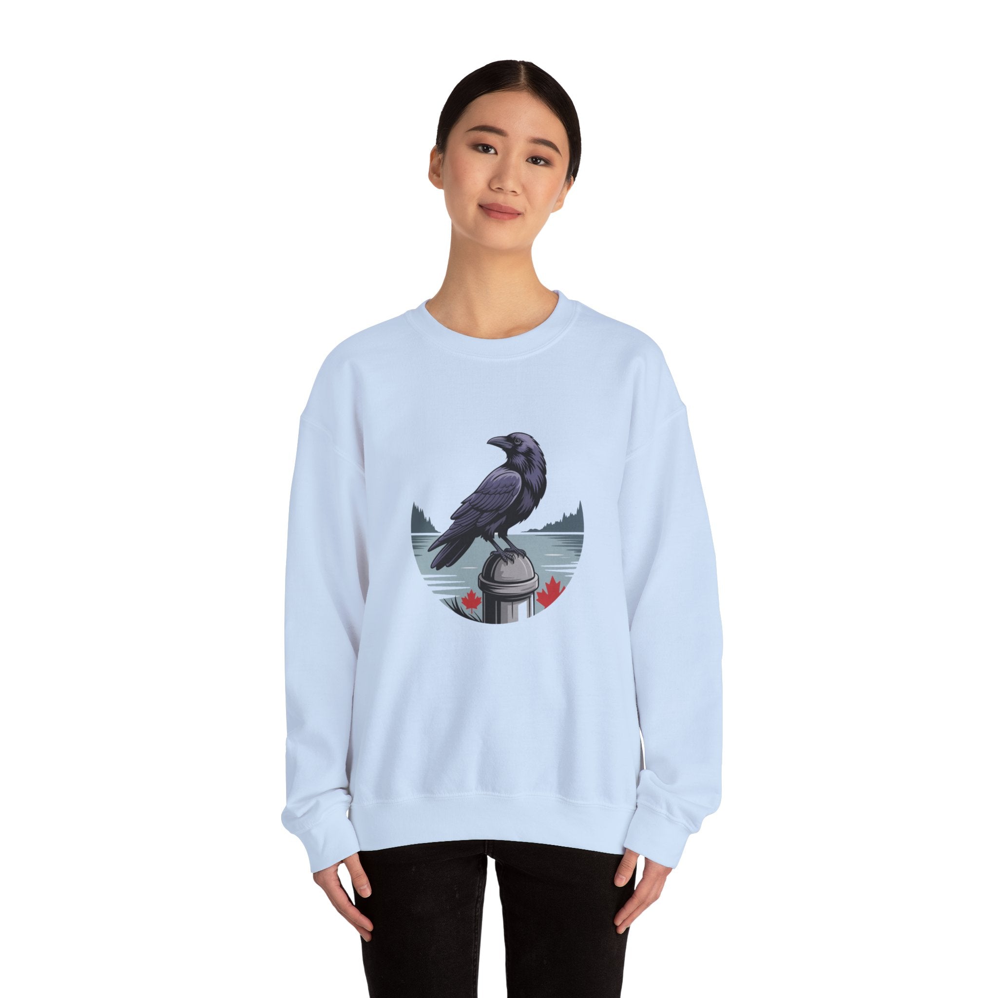 Raven by the Lake Crewneck Sweatshirt — Scenic Nature Graphic