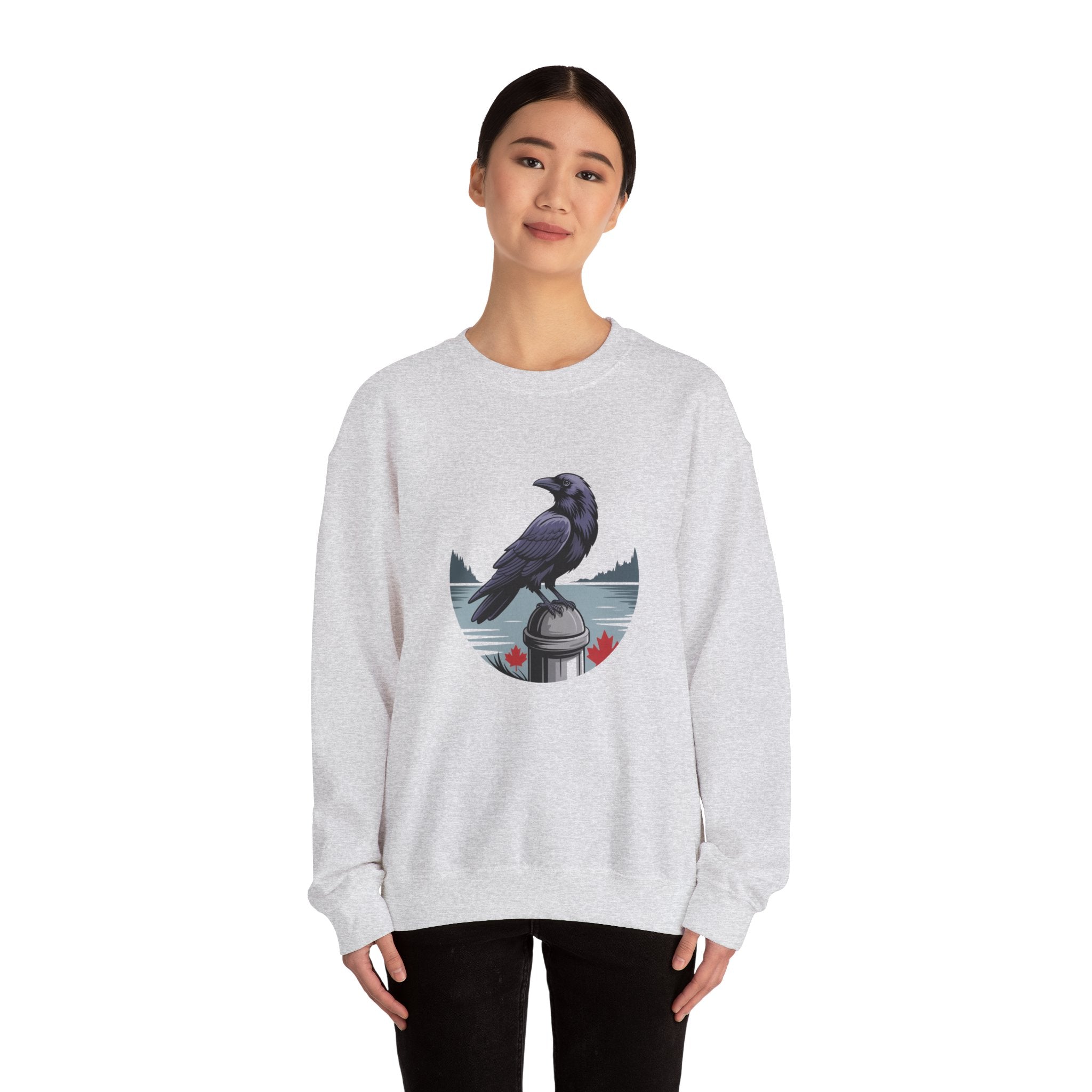Raven by the Lake Crewneck Sweatshirt — Scenic Nature Graphic