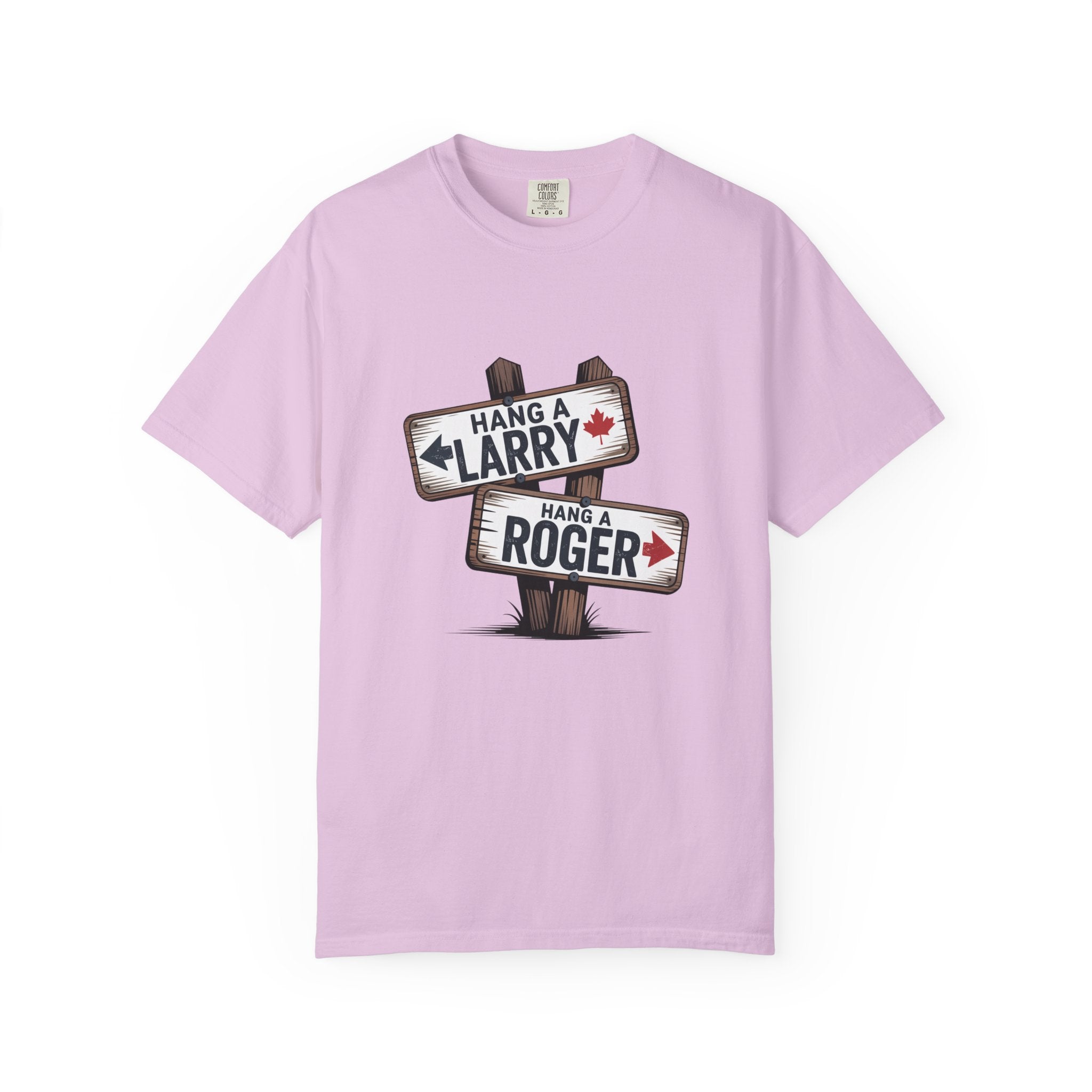 'Hang a Larry Hang a Roger' Signpost T-Shirt — Retro Roadside Humor Tee