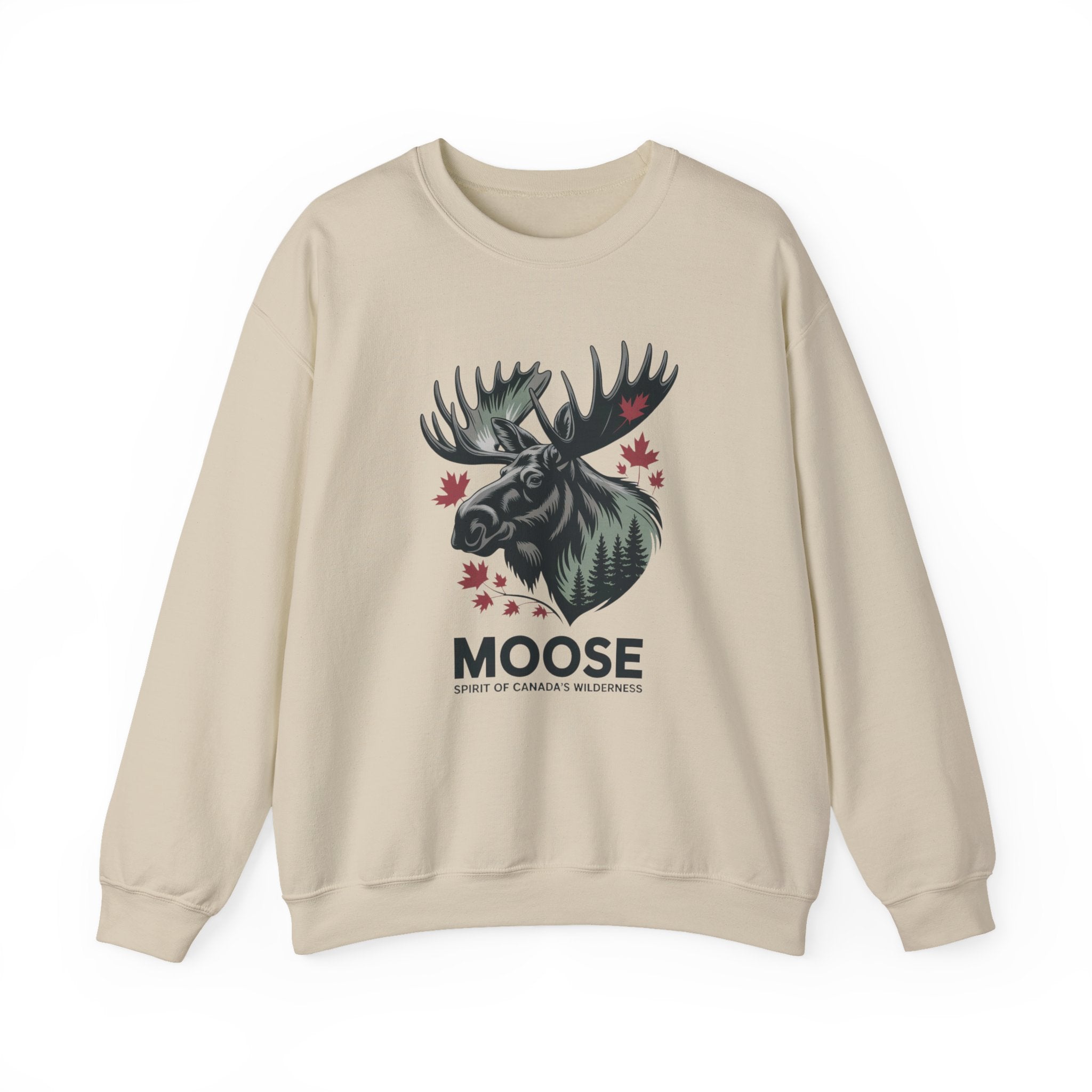 Moose Graphic Crewneck Sweatshirt — Canadian Moose Design with Maple Leaves