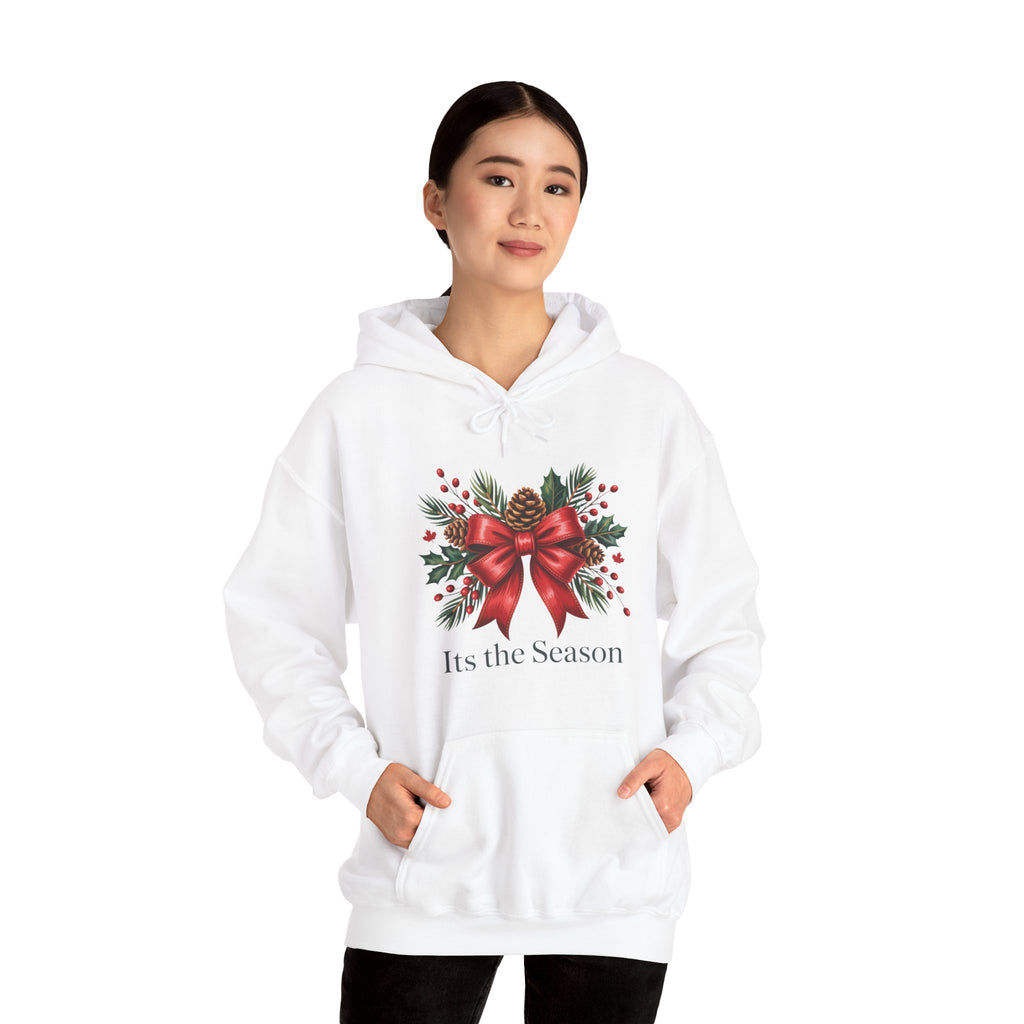 Christmas Wreath Hoodie – Festive Red Bow "Its the Season" Holiday Sweatshirt