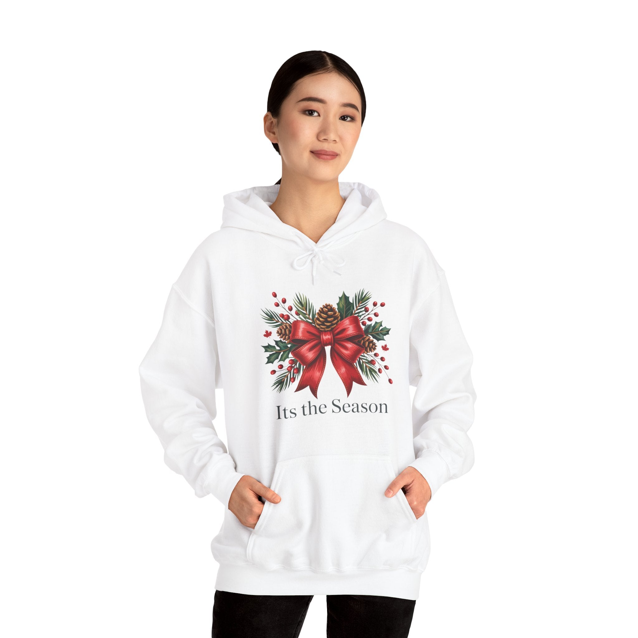 Christmas Wreath Hoodie – Festive Red Bow "Its the Season" Holiday Sweatshirt