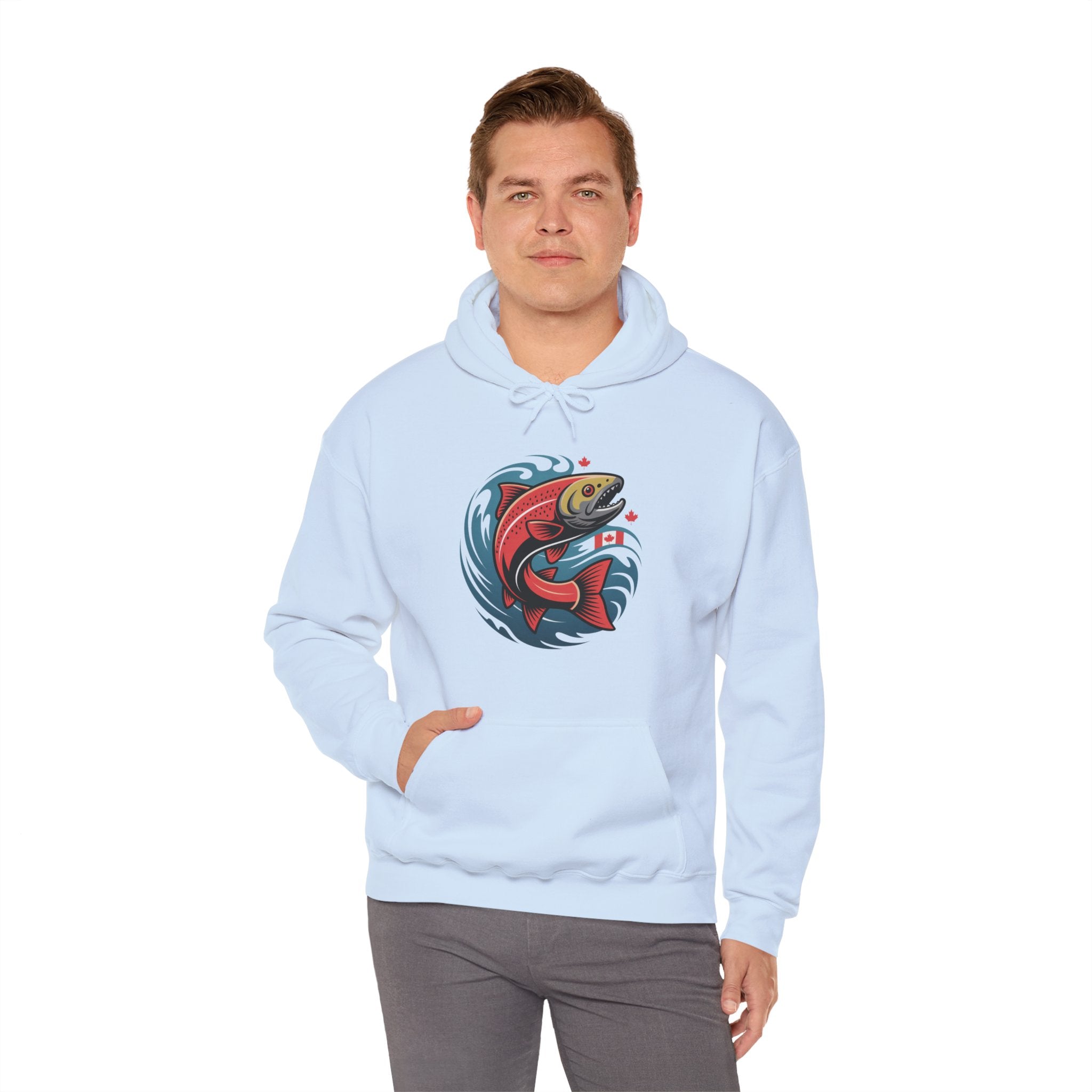 Salmon Wave Hoodie — Retro Fishing Graphic Pullover