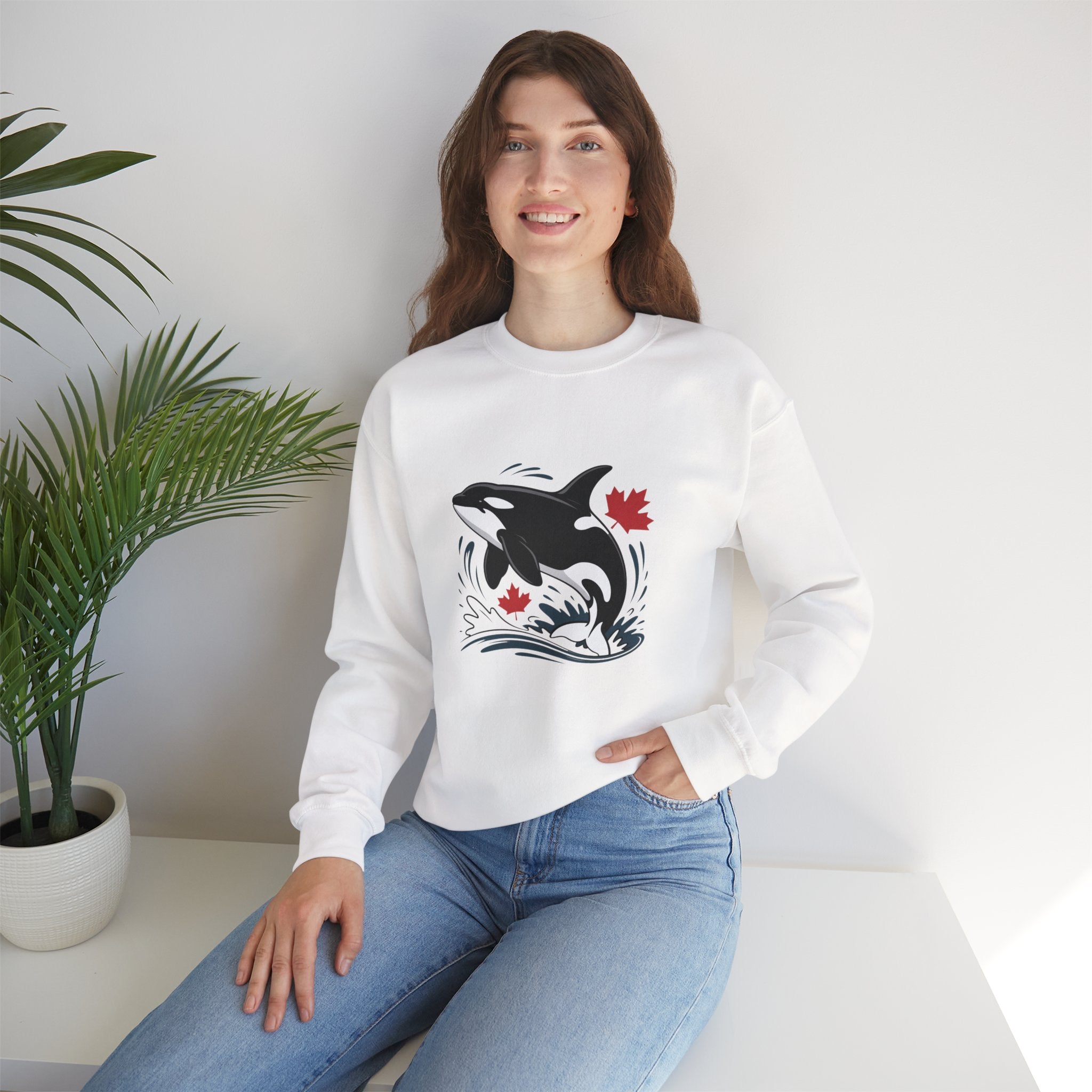 Orca Splash Crewneck Sweatshirt — Canadian Maple Leaf Whale Graphic