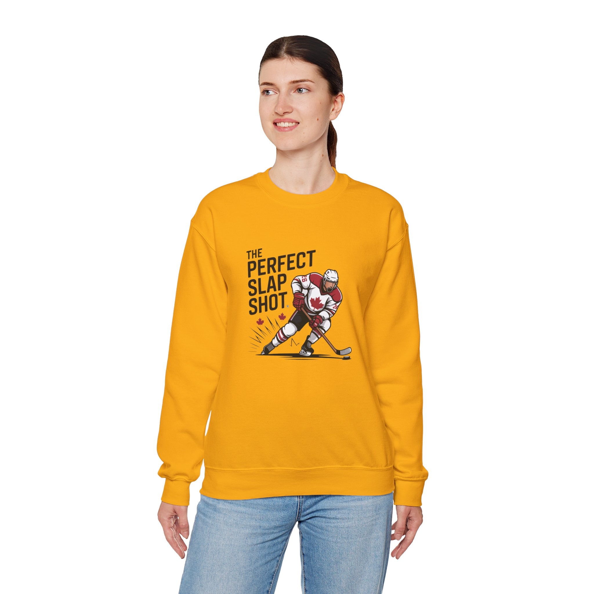 Hockey Slap Shot Sweatshirt — "The Perfect Slap Shot" Crewneck for Players & Fans
