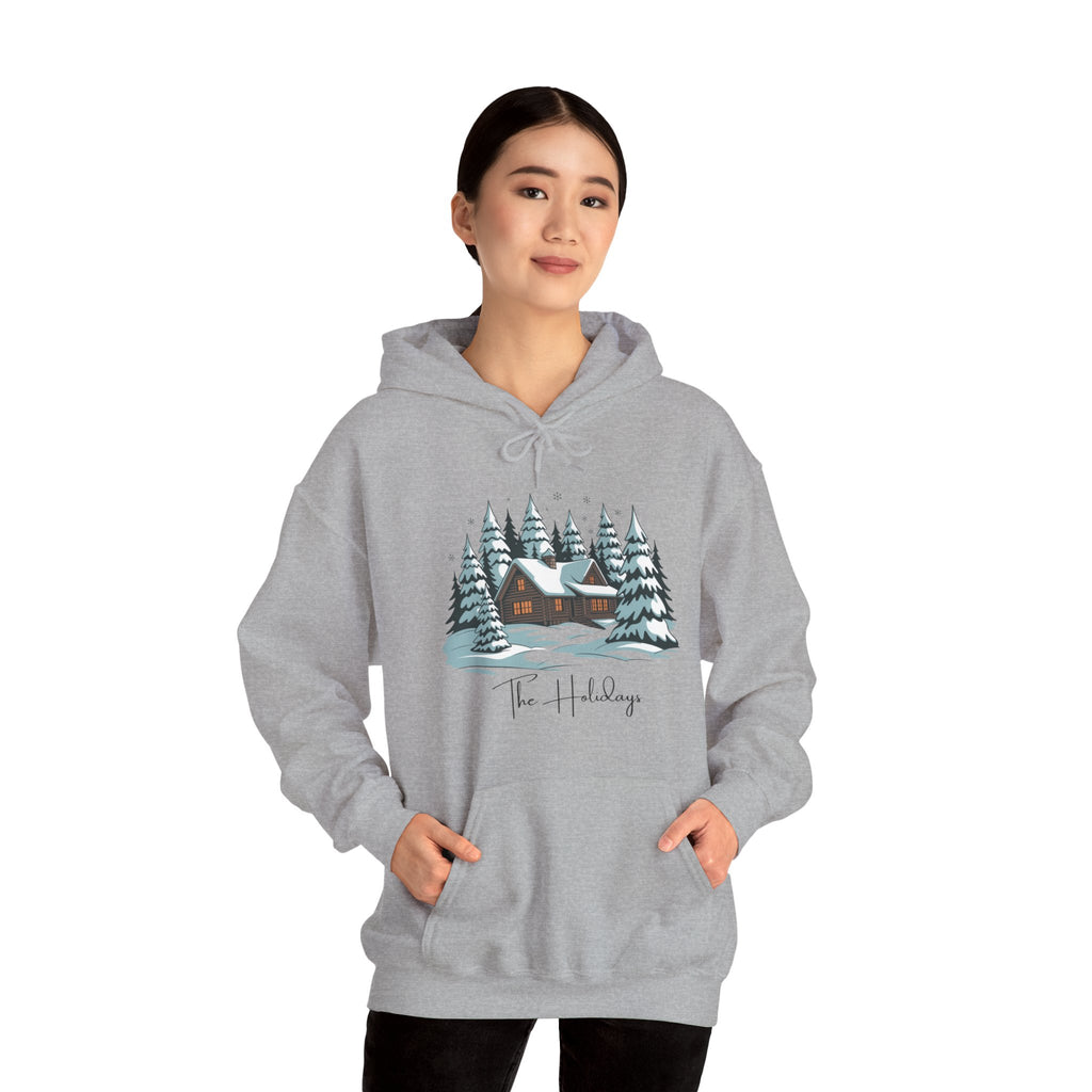 Cozy Cabin Holiday Hoodie — Winter Pine Forest Sweatshirt