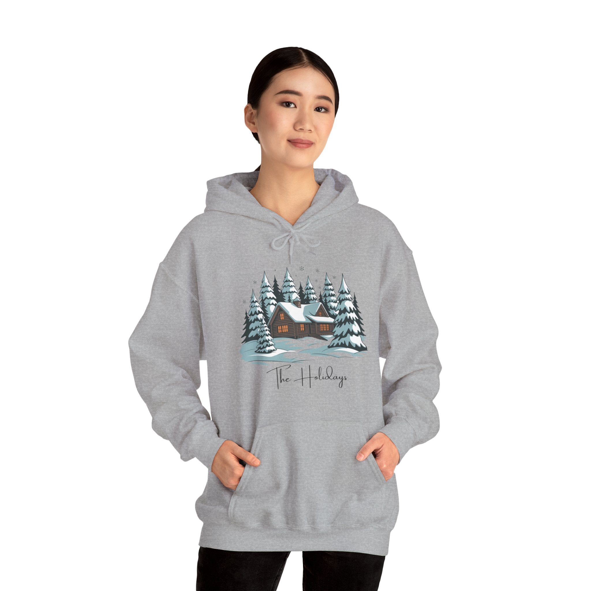 Cozy Cabin Holiday Hoodie — Winter Pine Forest Sweatshirt