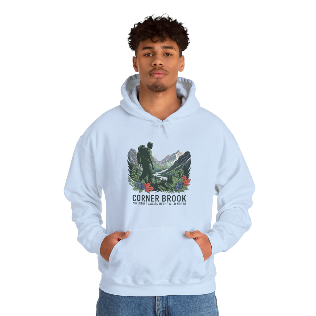 Corner Brook Mountain Landscape Hoodie — Scenic Nature Graphic Sweatshirt