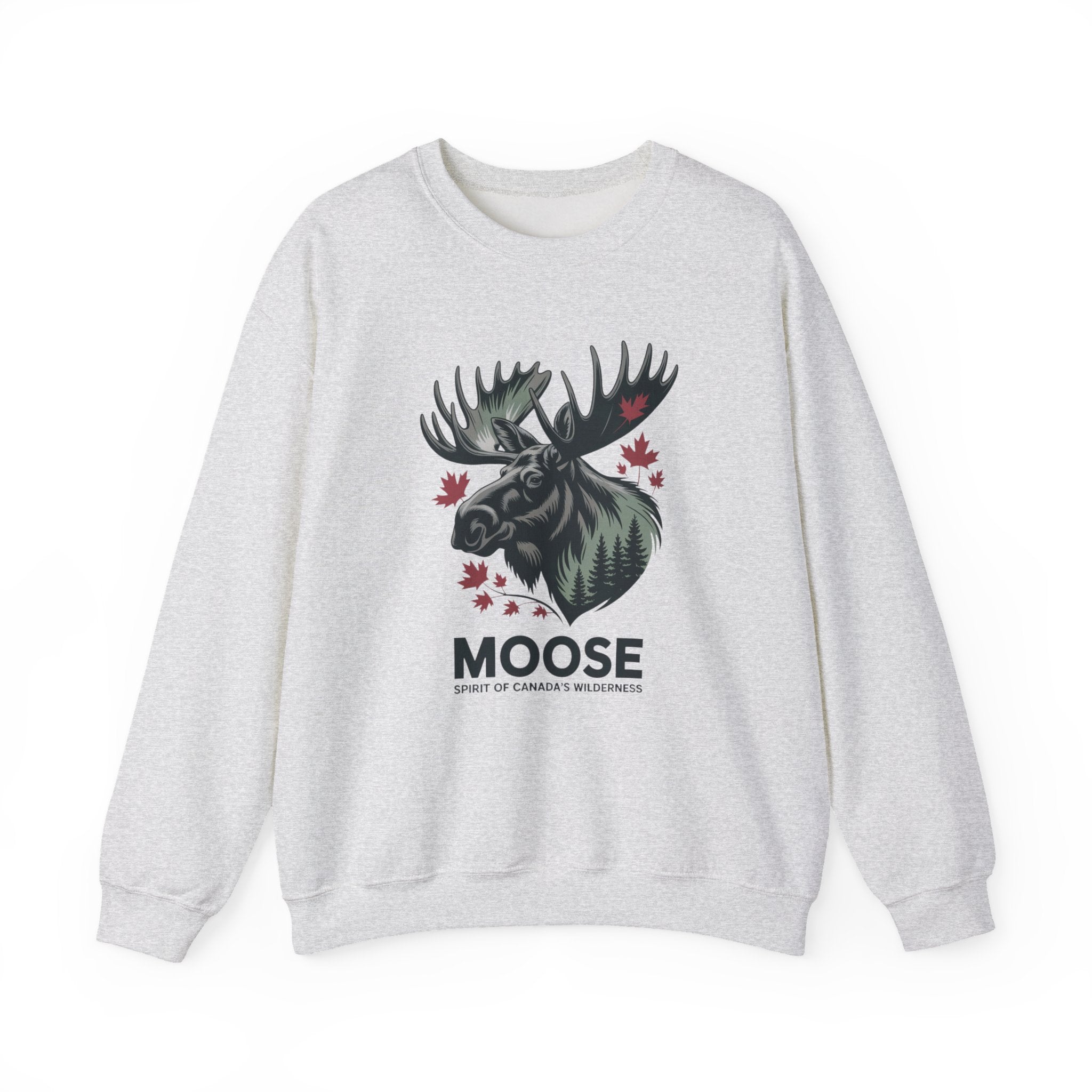 Moose Graphic Crewneck Sweatshirt — Canadian Moose Design with Maple Leaves