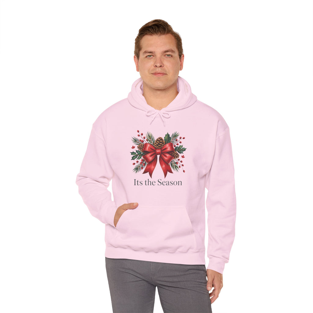 Christmas Wreath Hoodie – Festive Red Bow "Its the Season" Holiday Sweatshirt