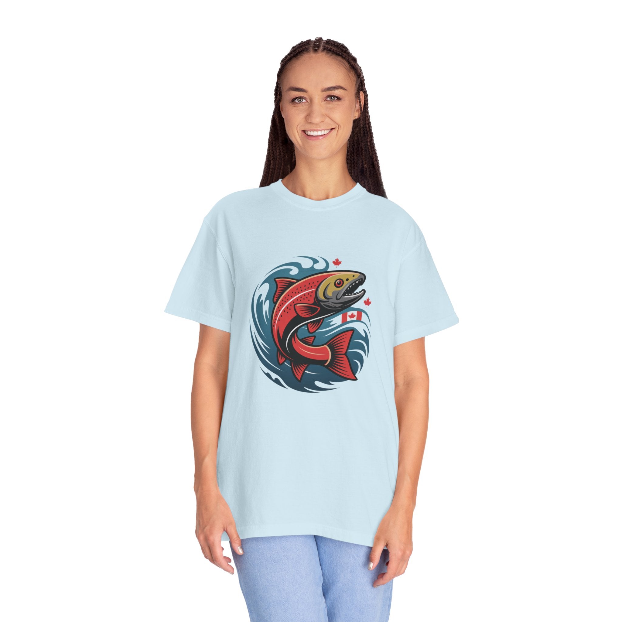 Salmon Wave T‑Shirt — Retro Fishing Graphic Tee
