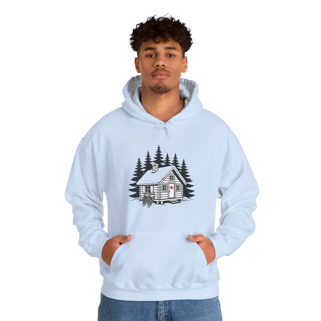 Cabin in the Pines Hoodie – Cozy Woodland Cabin Sweatshirt with Red Door