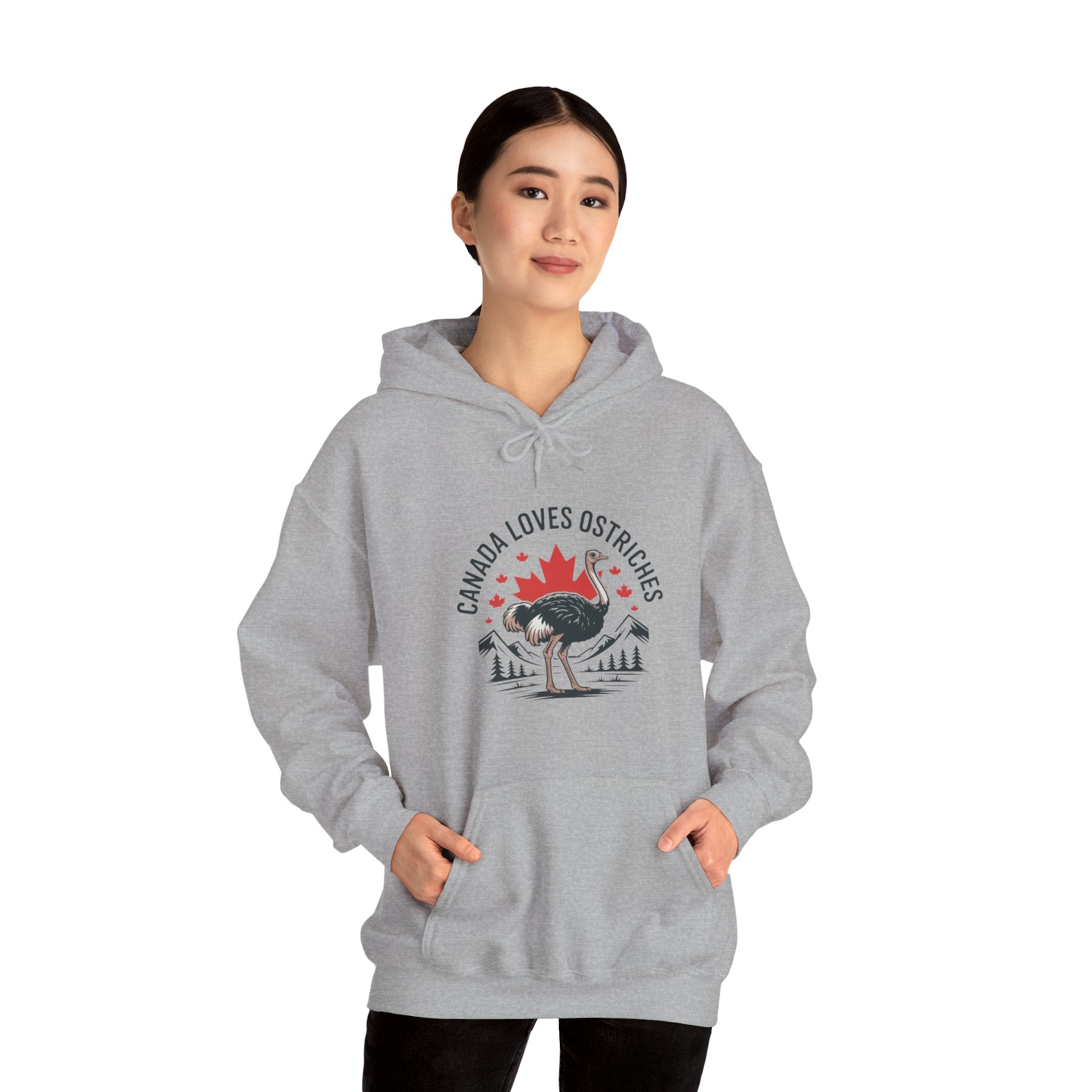 Canada Loves Ostriches Hoodie – Cute Canadian Maple Leaf Ostrich Graphic Sweatshirt