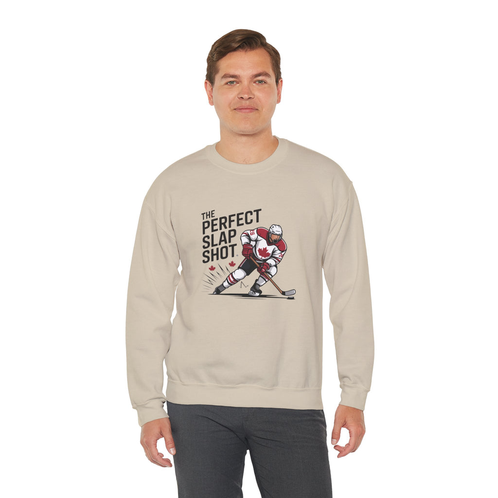 Hockey Slap Shot Sweatshirt — "The Perfect Slap Shot" Crewneck for Players & Fans