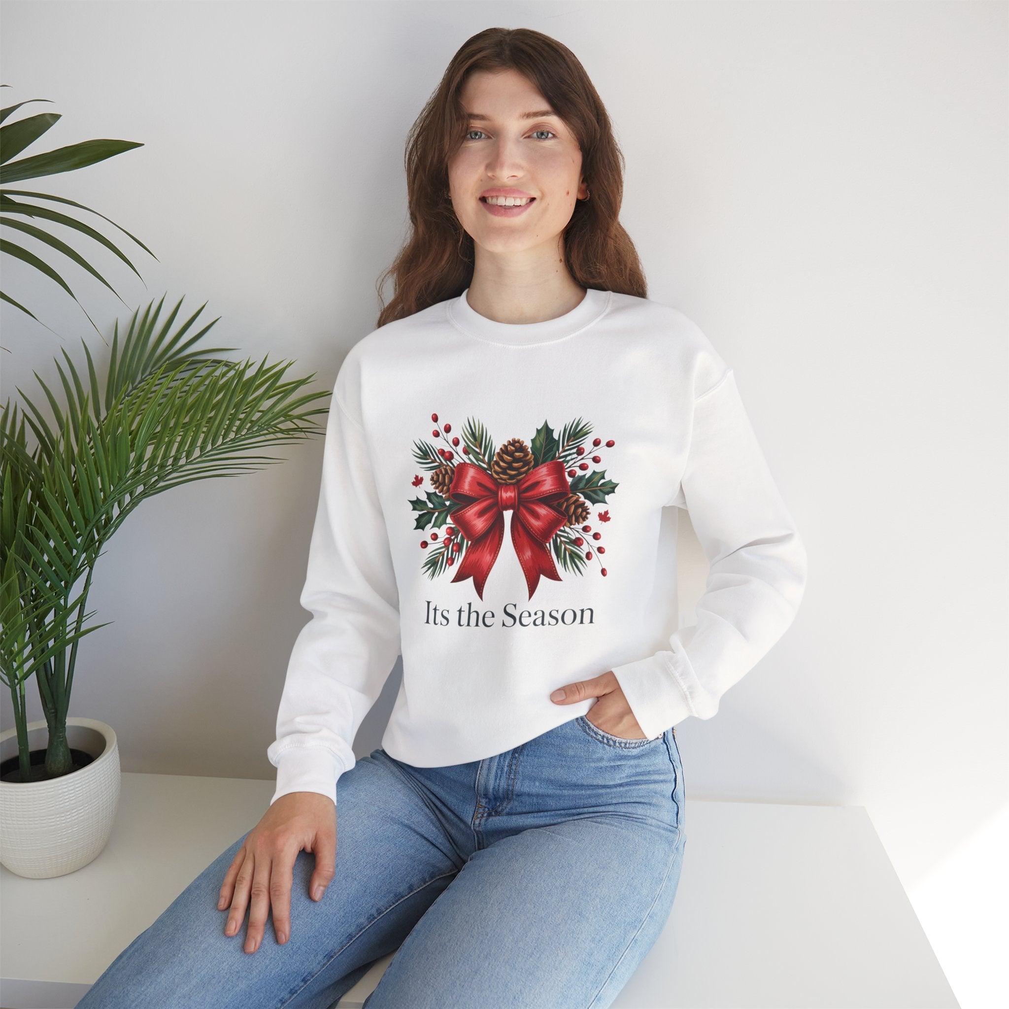 Holiday Bow Sweatshirt — "It's the Season" Christmas Crewneck