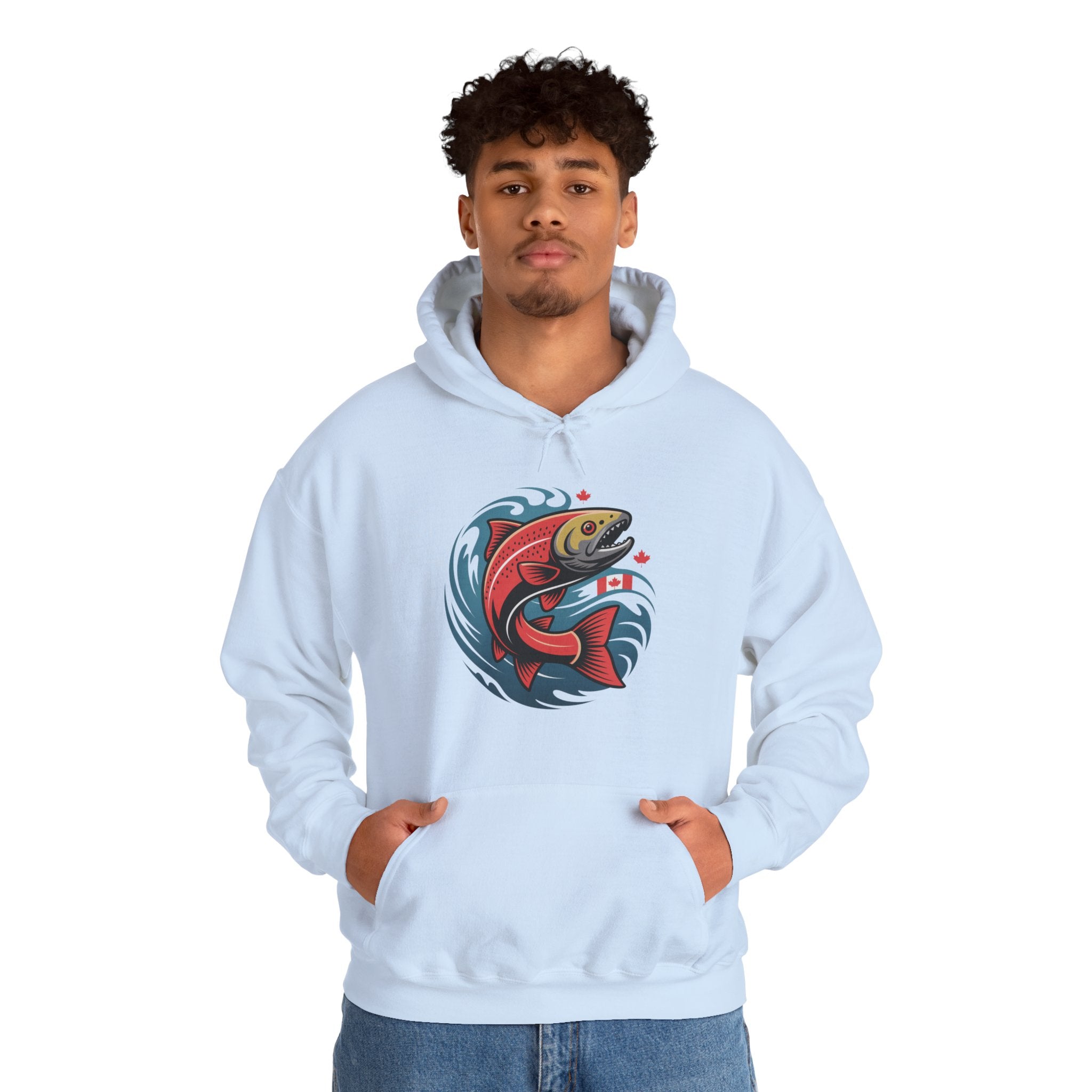 Salmon Wave Hoodie — Retro Fishing Graphic Pullover