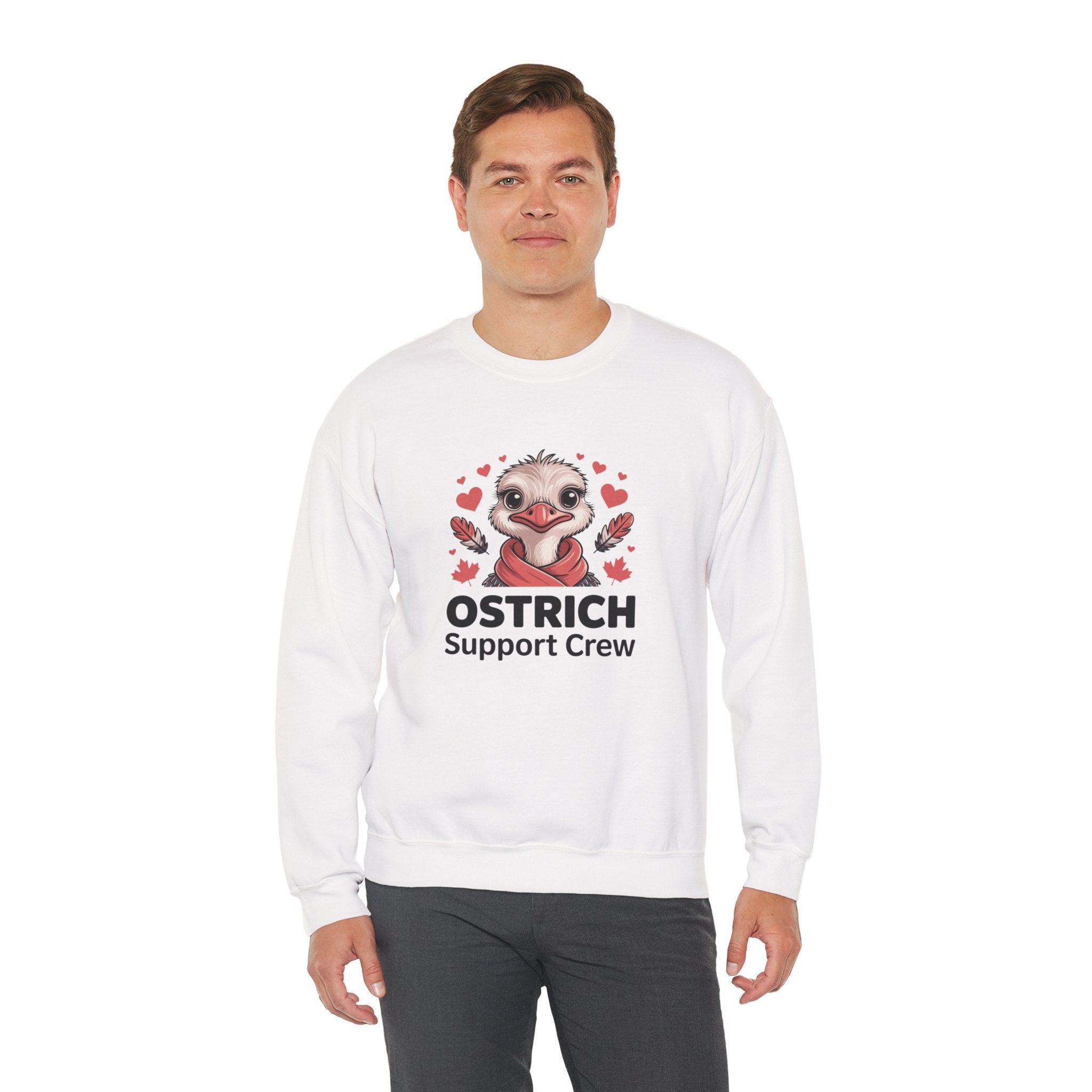 Ostrich Support Crew Sweatshirt — Cute Valentine’s Day Animal Graphic Crewneck