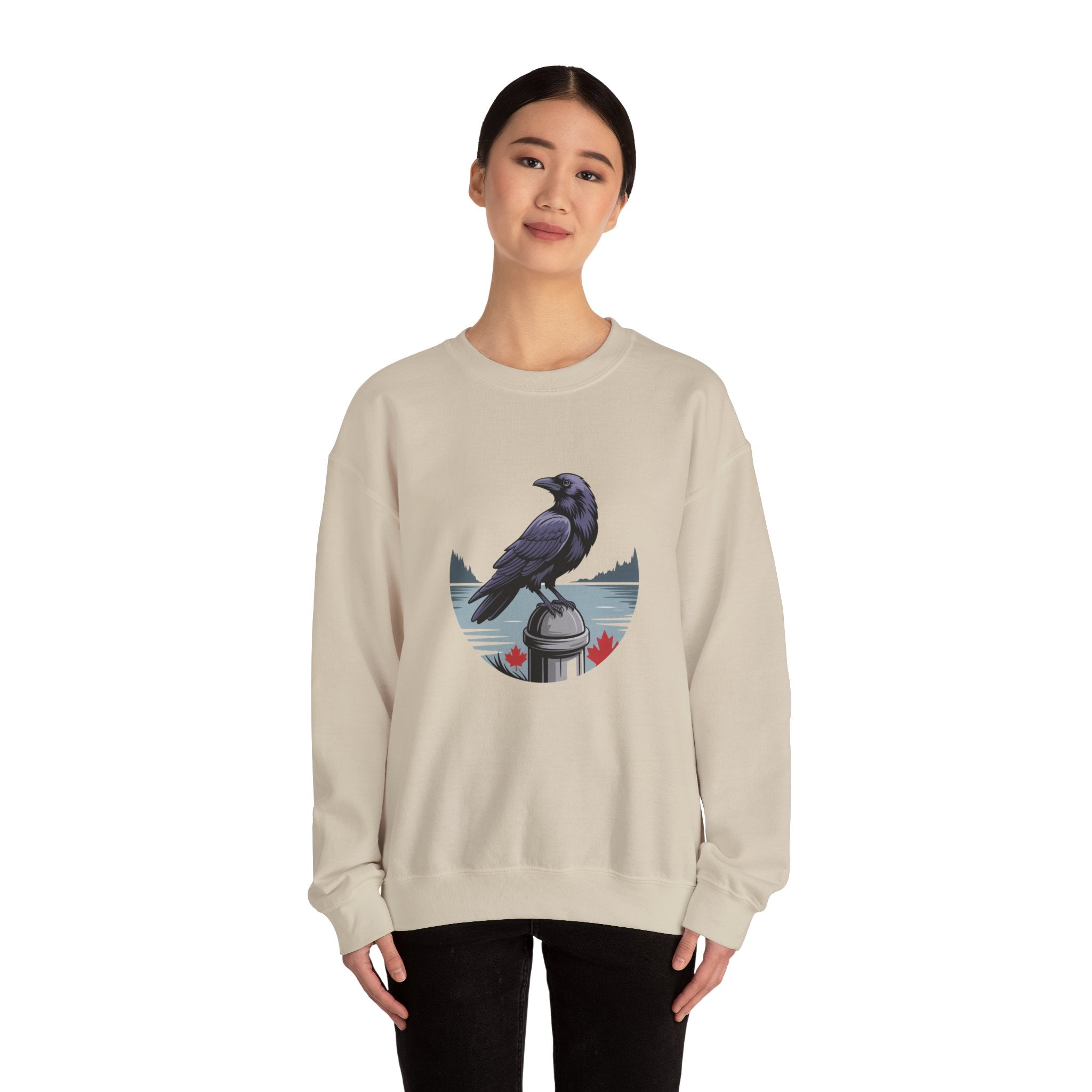 Raven by the Lake Crewneck Sweatshirt — Scenic Nature Graphic
