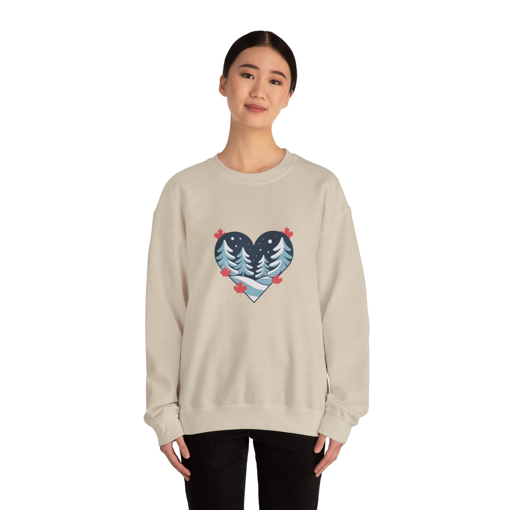 Winter Forest Heart Sweatshirt — Cozy Christmas Crewneck