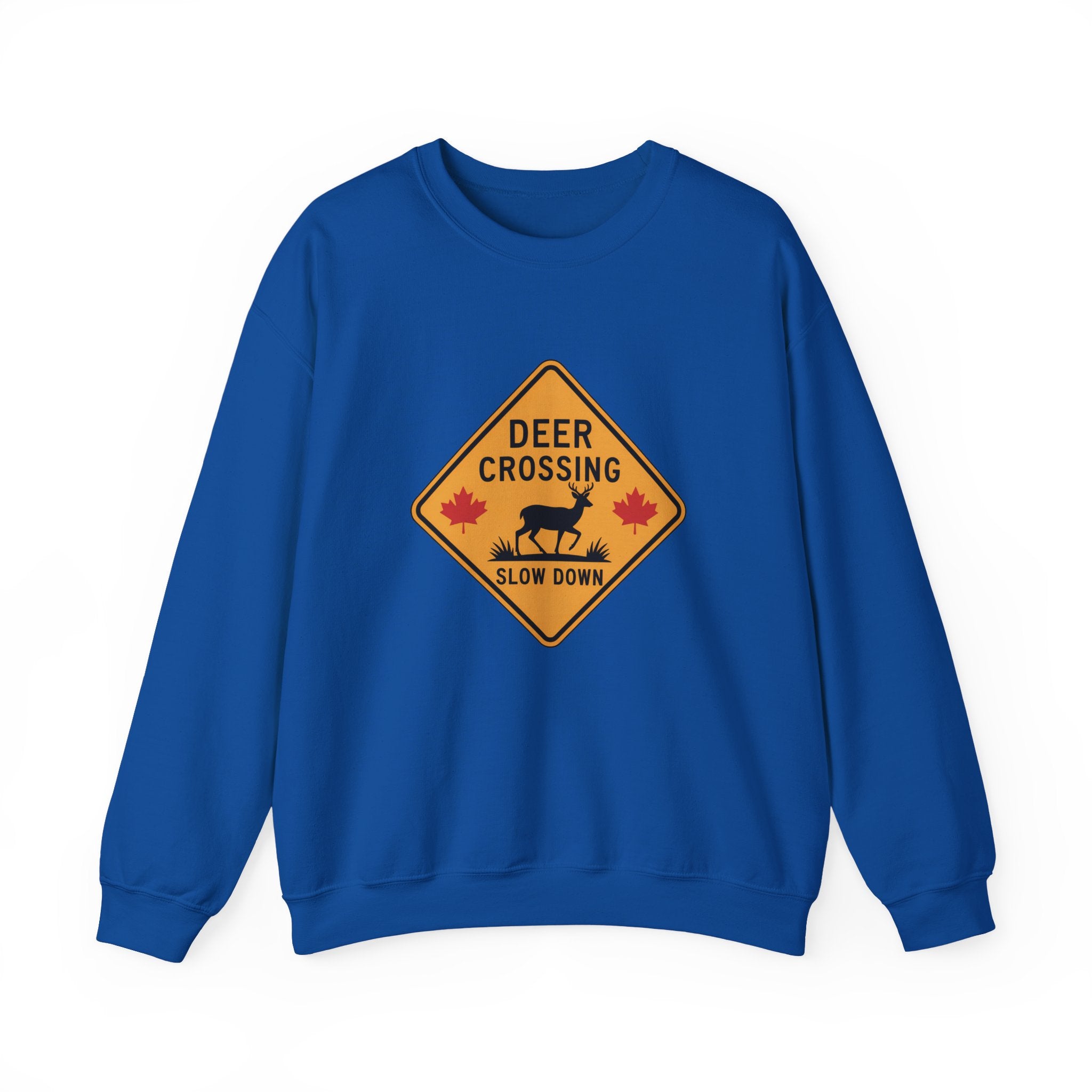 Deer Crossing Sweatshirt — 'Deer Crossing Slow Down' Road Sign Crewneck