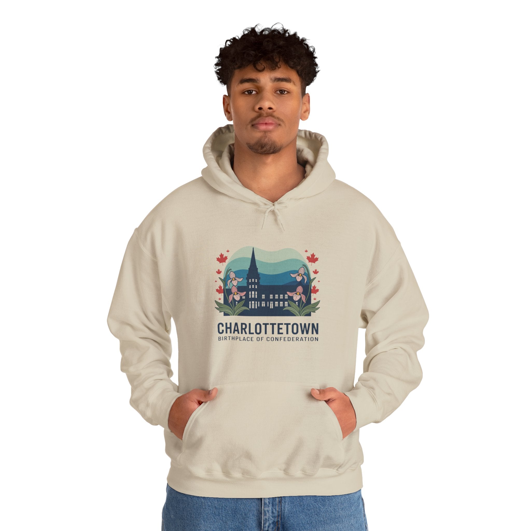 Charlottetown Scenic Hoodie — Vintage Island Skyline & Parliament Building Design