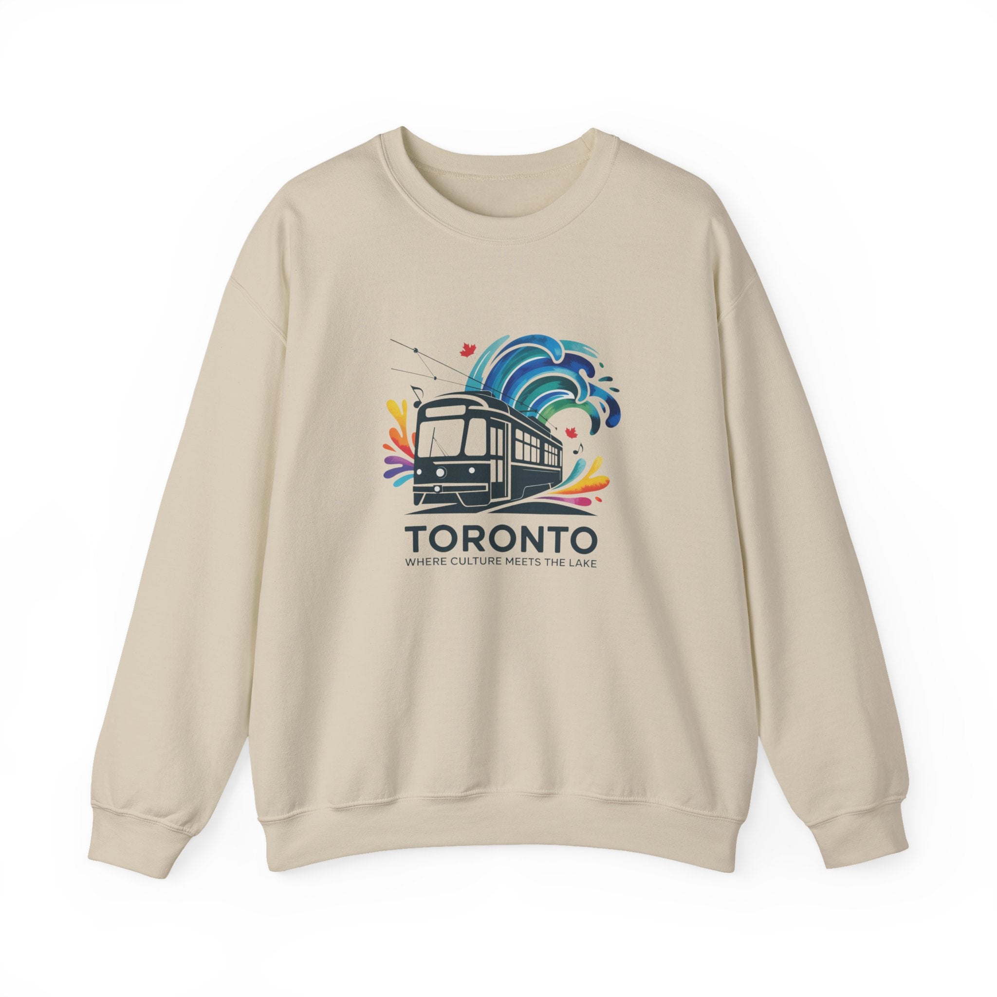 Toronto Streetcar Crewneck Sweatshirt — Colorful Wave City Transit Design