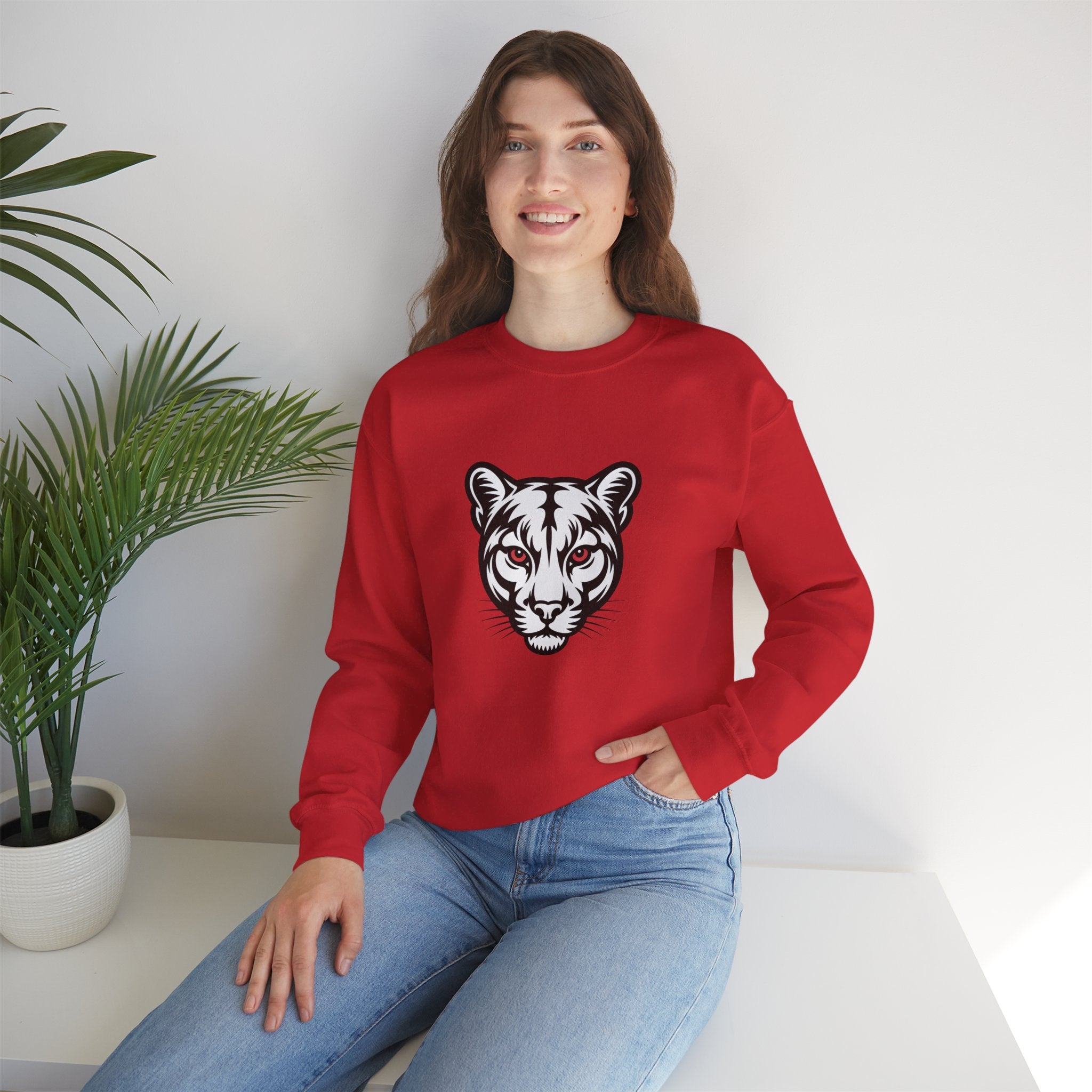 Cougar Face Crewneck Sweatshirt — Minimal Graphic
