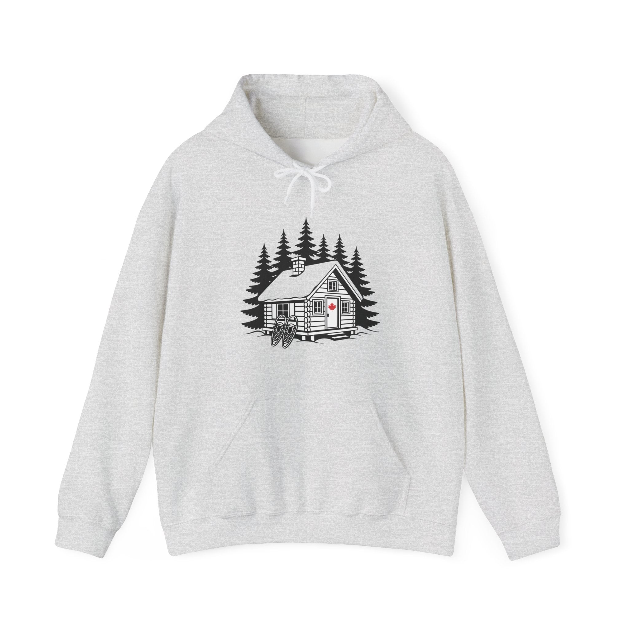 Cabin in the Pines Hoodie – Cozy Woodland Cabin Sweatshirt with Red Door