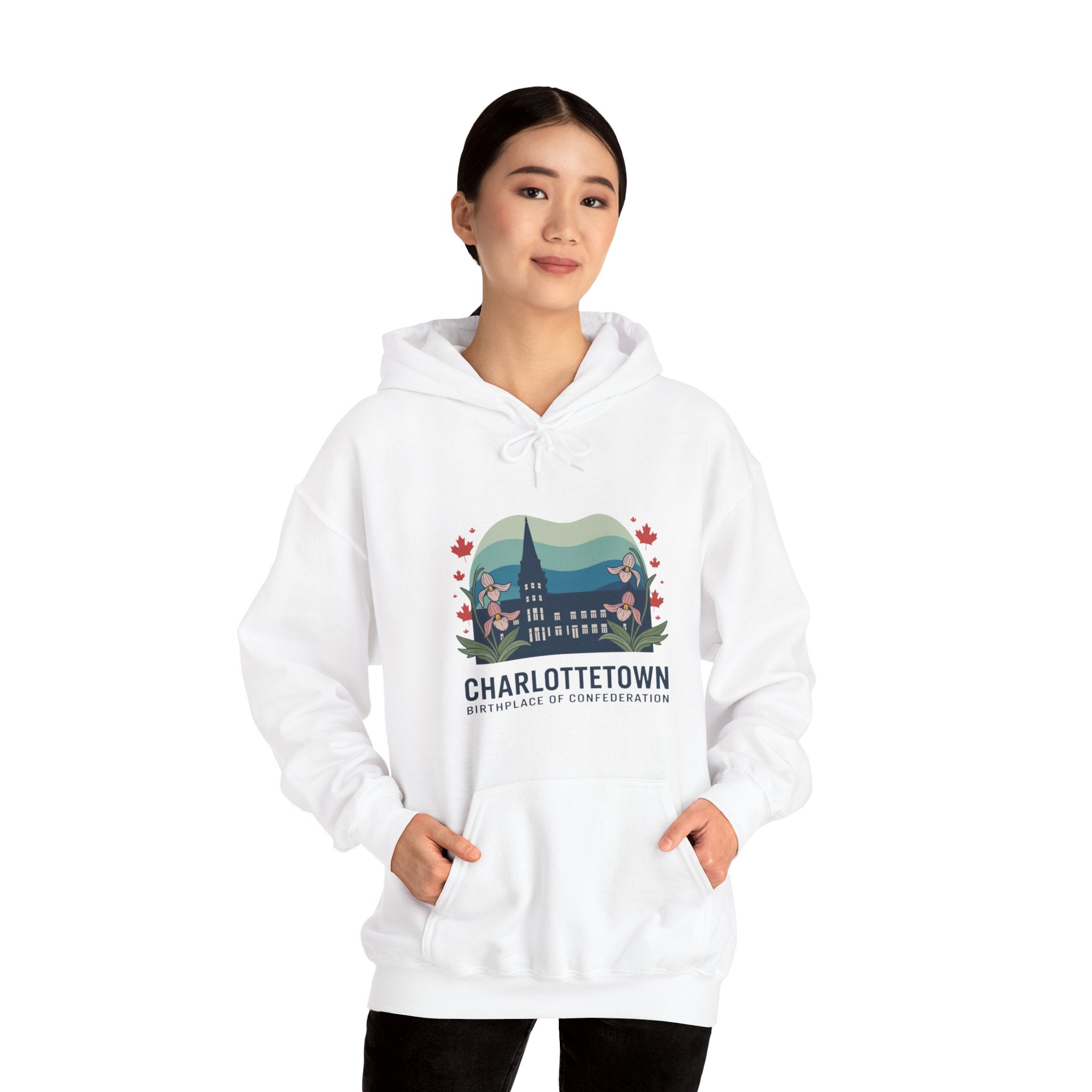 Charlottetown Scenic Hoodie — Vintage Island Skyline & Parliament Building Design
