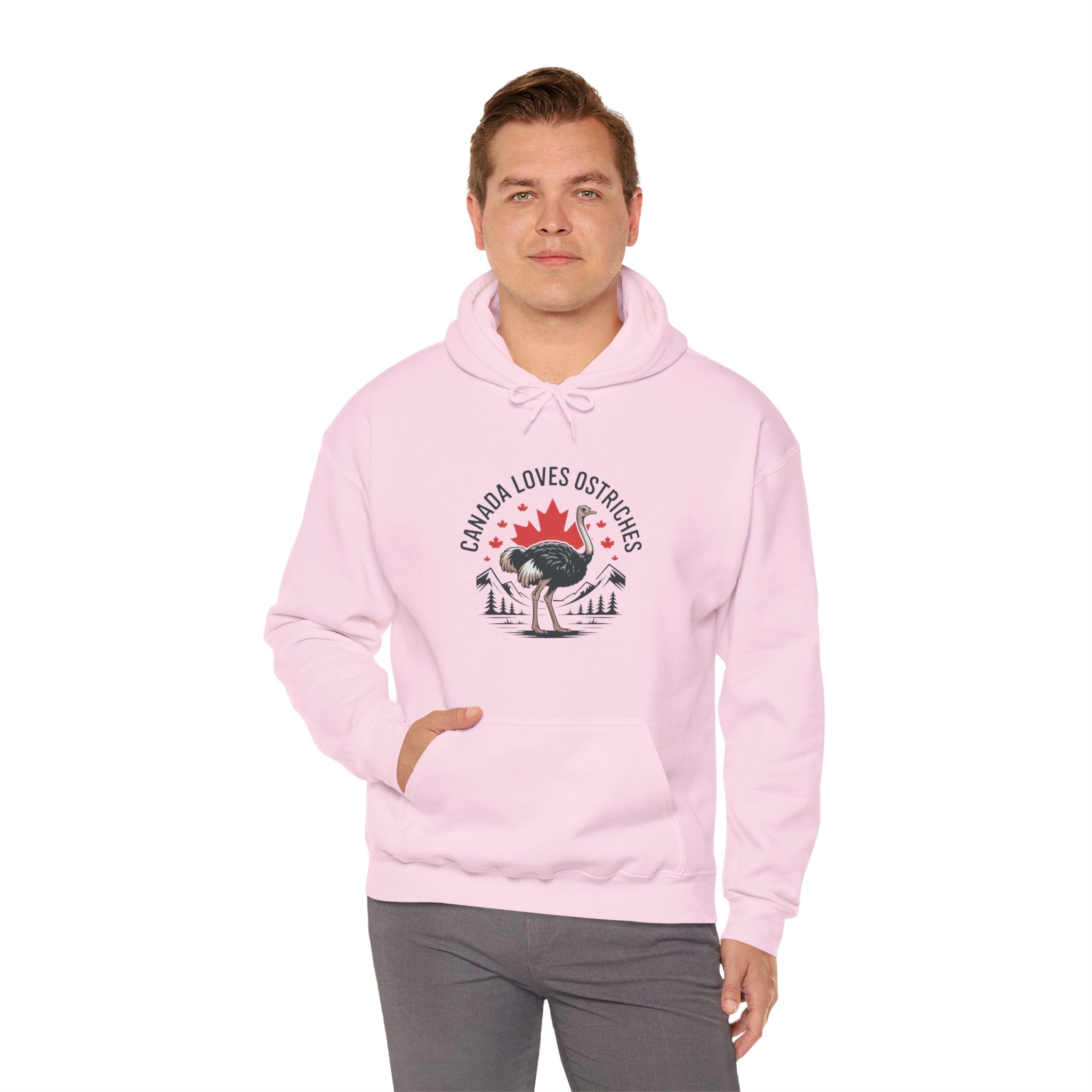 Canada Loves Ostriches Hoodie – Cute Canadian Maple Leaf Ostrich Graphic Sweatshirt