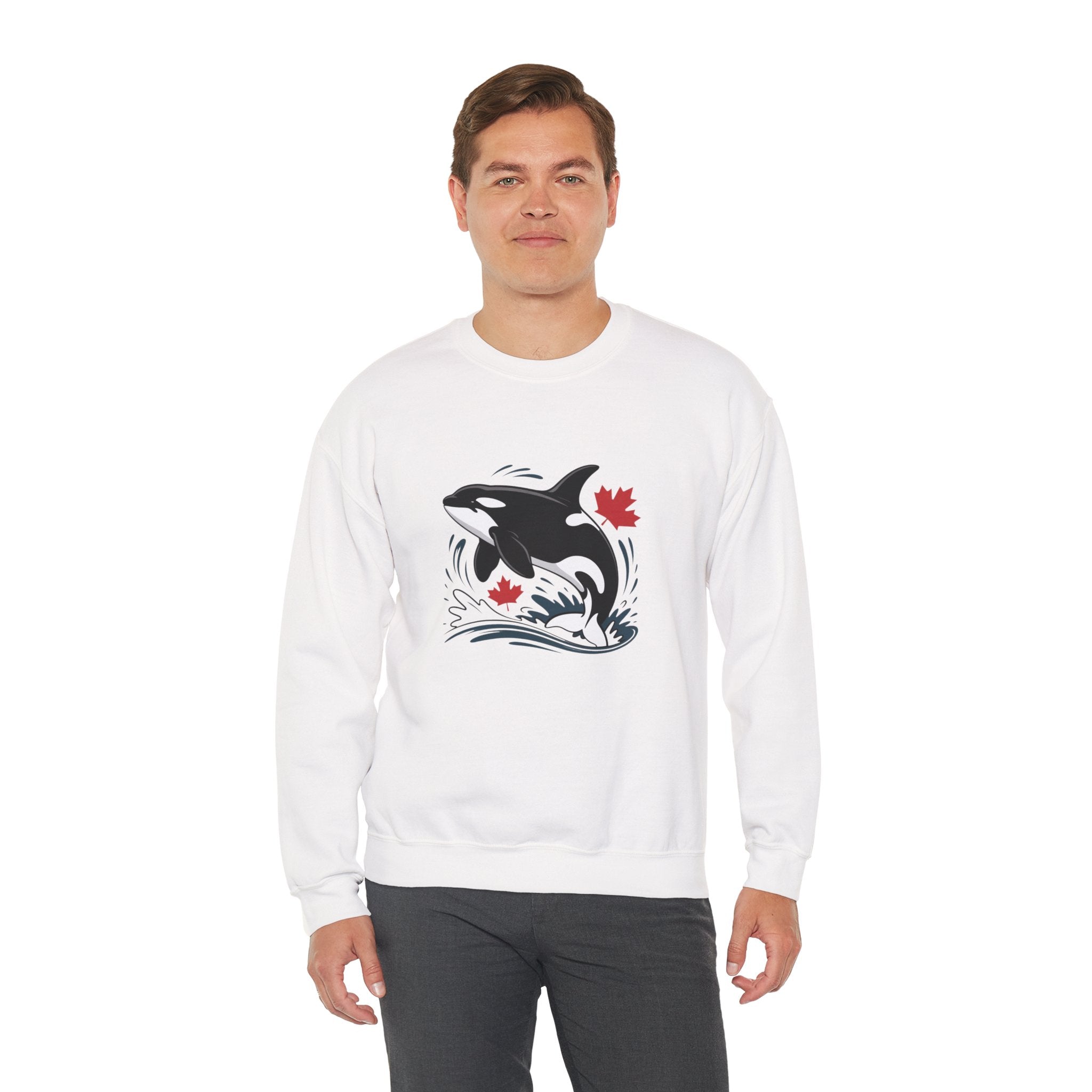 Orca Splash Crewneck Sweatshirt — Canadian Maple Leaf Whale Graphic