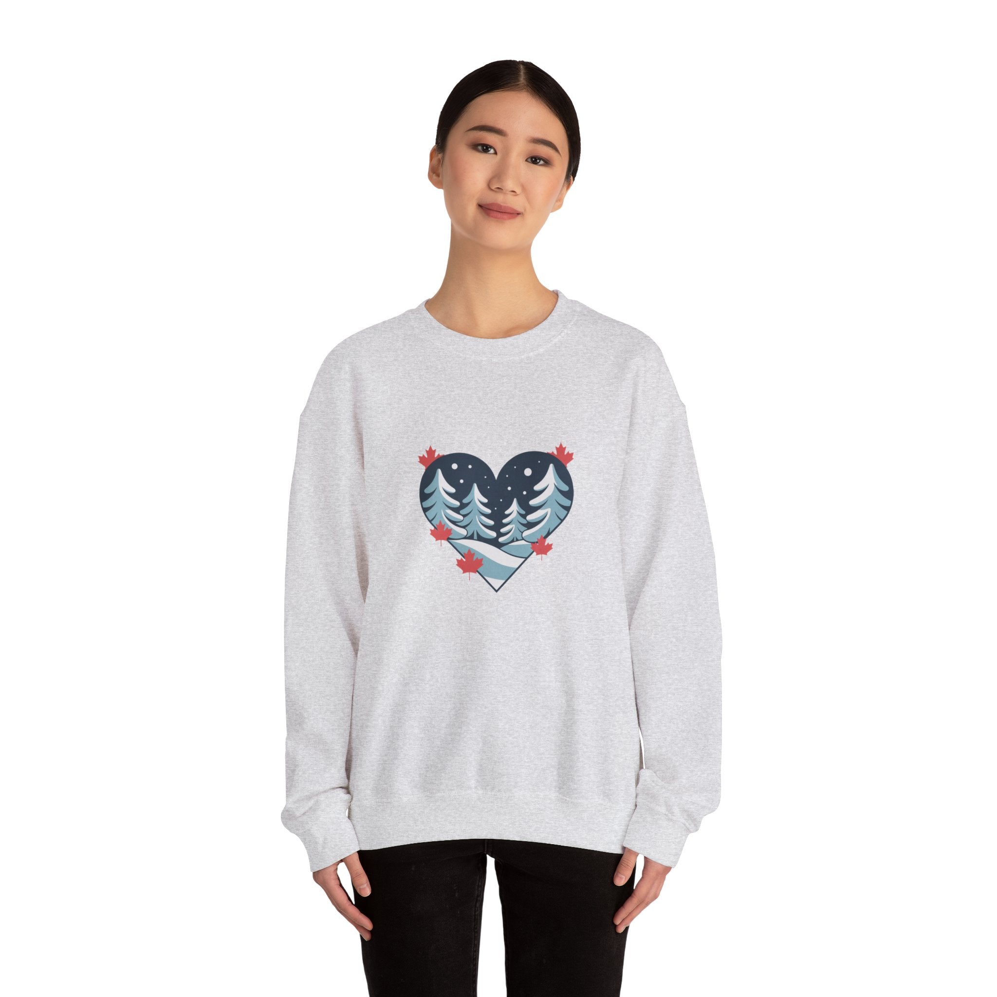Winter Forest Heart Sweatshirt — Cozy Christmas Crewneck