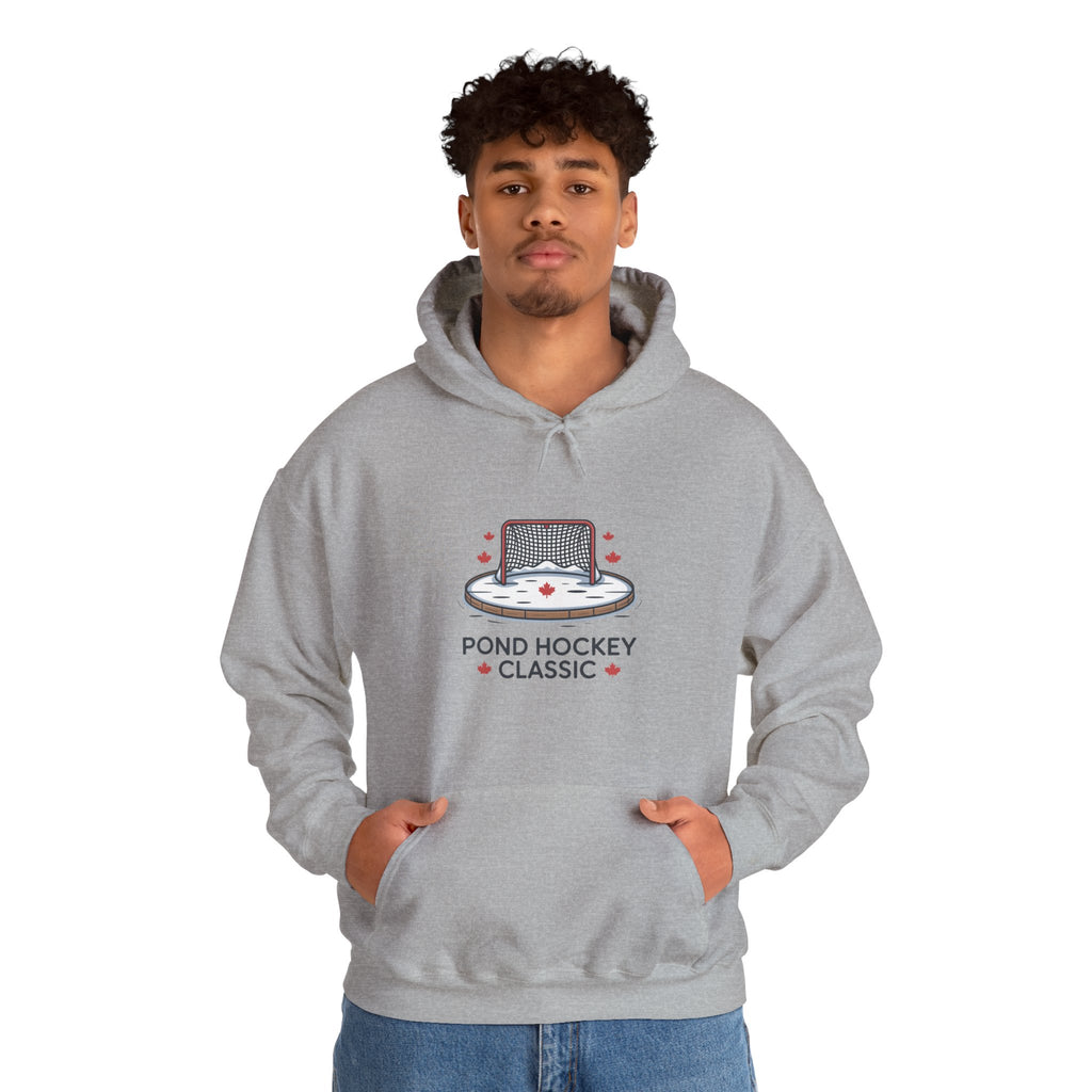 Pond Hockey Classic Hoodie — Vintage Ice Rink Hockey Sweatshirt