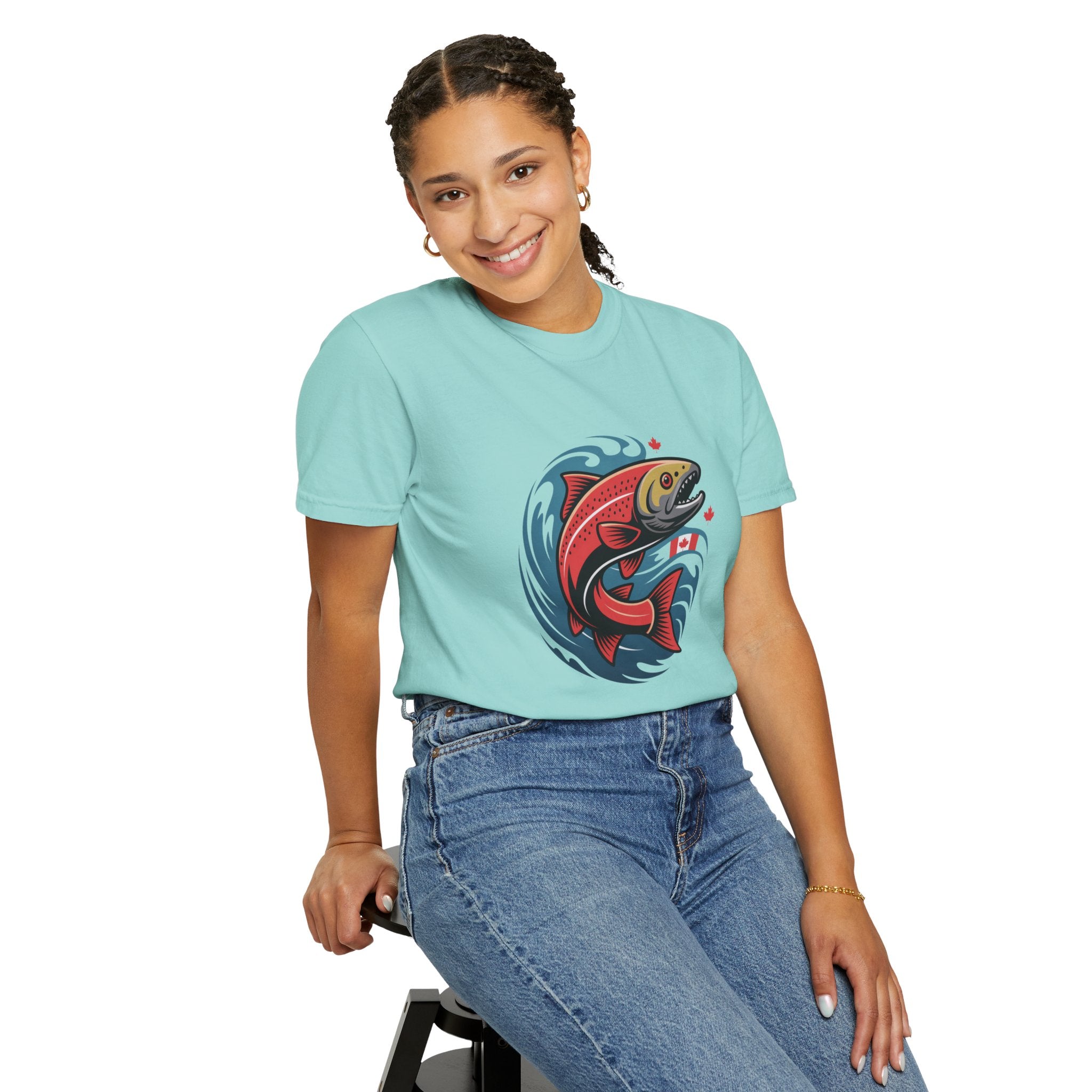 Salmon Wave T‑Shirt — Retro Fishing Graphic Tee