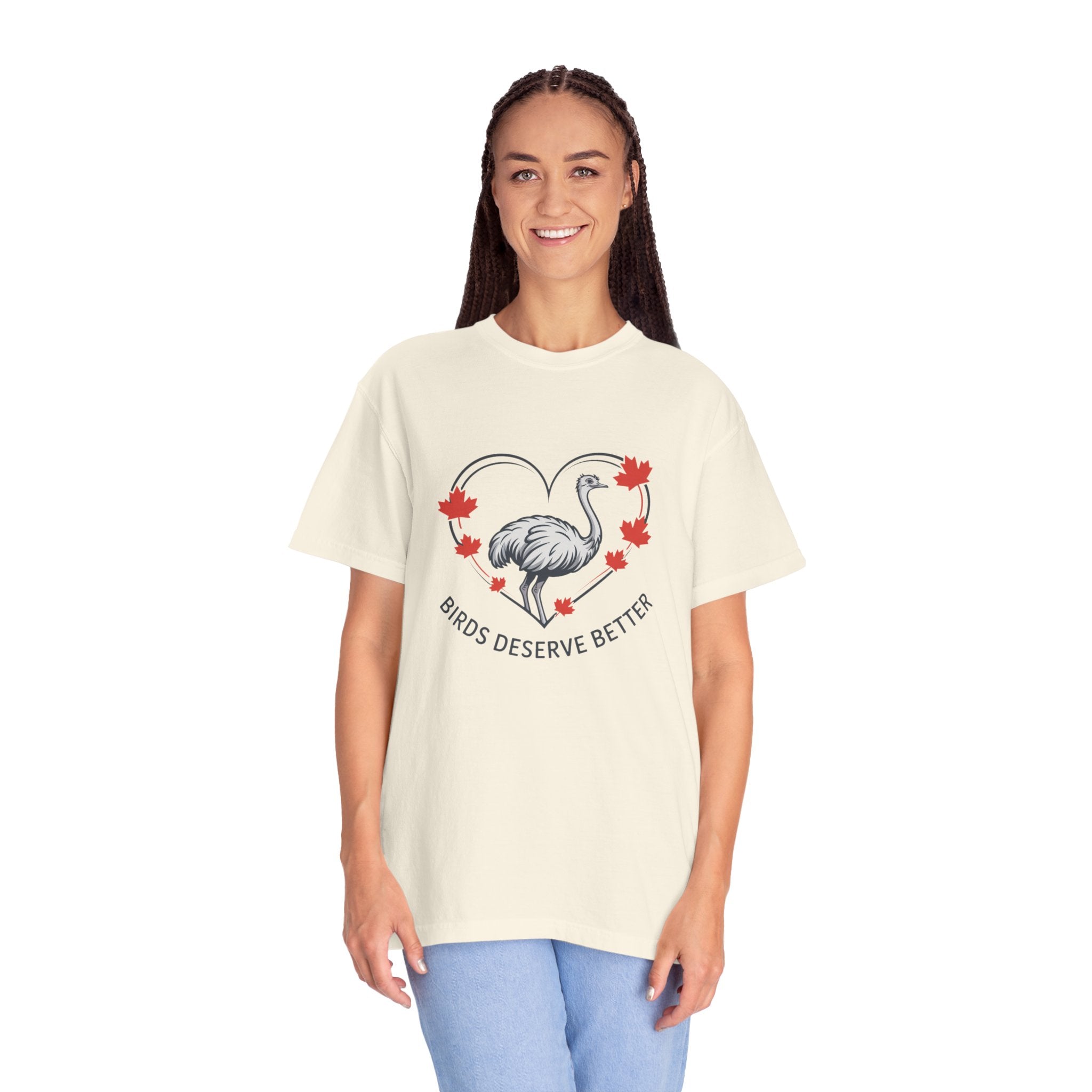 Birds Deserve Better T-Shirt — Ostrich Heart with Maple Leaves